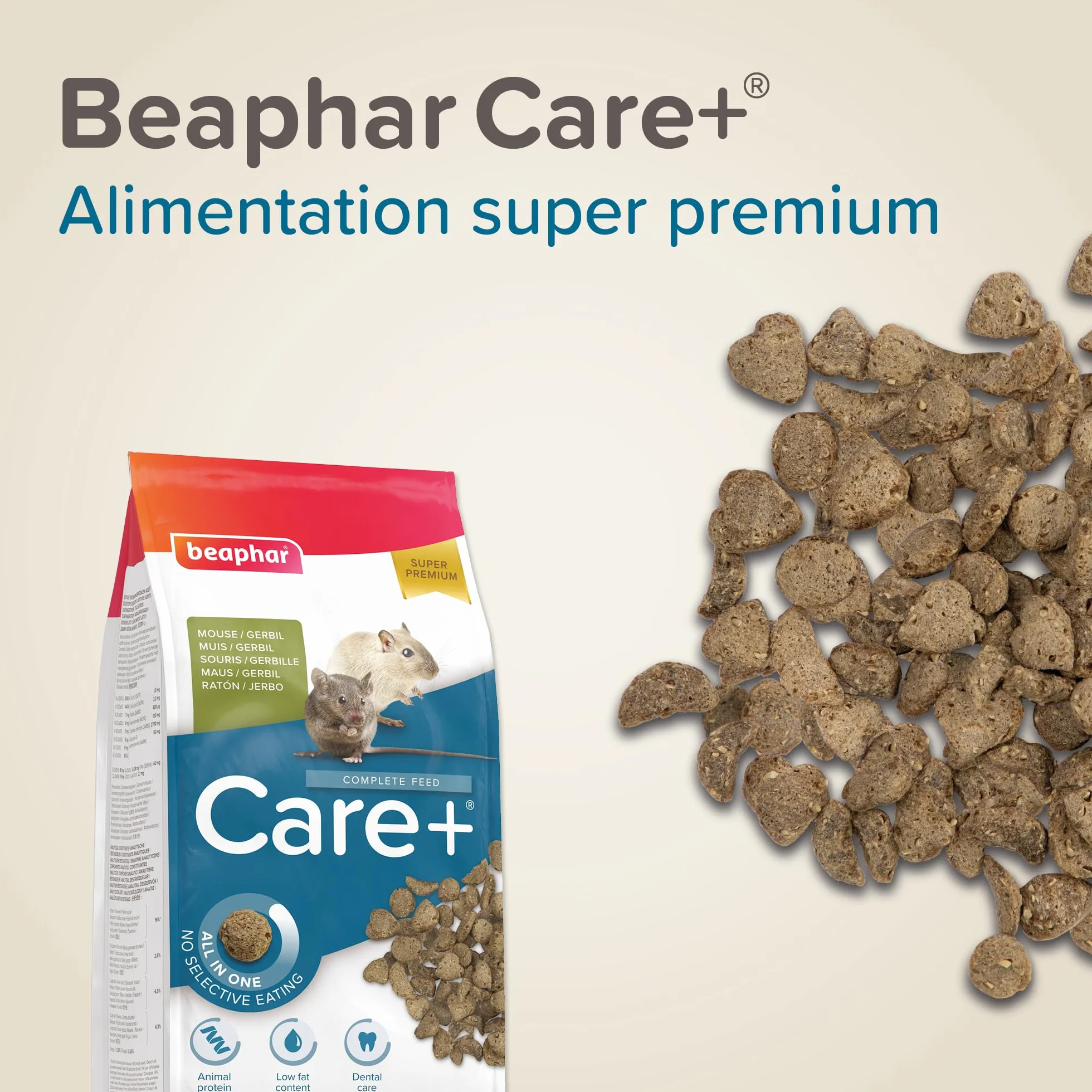 BEAPHAR Care+ Alimentation Super Premium extrudée pour Gerbille et Souris Granulés Tout-en-Un 500g