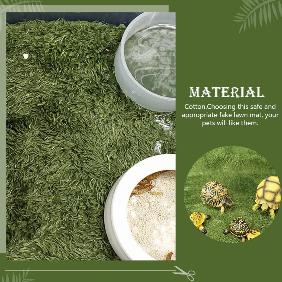 Tapis Gazon Artificiel Décoratif en Coton Respirant et et Super Confortable pour Reptiles et Tortues pour Terrarium Habitat Humide