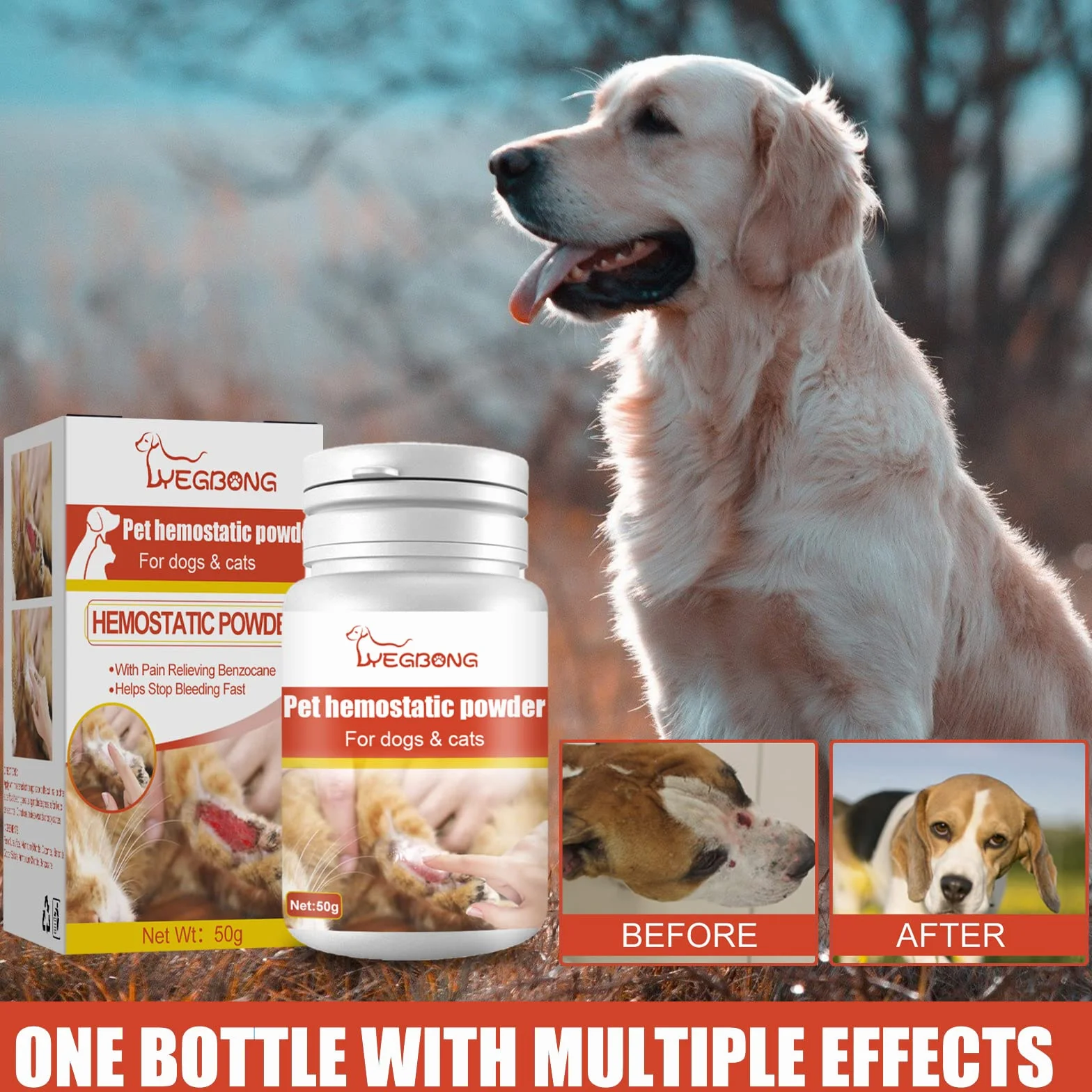 Poudre styptique médicamenteuse 50 g pour chiens chats soins de la peau