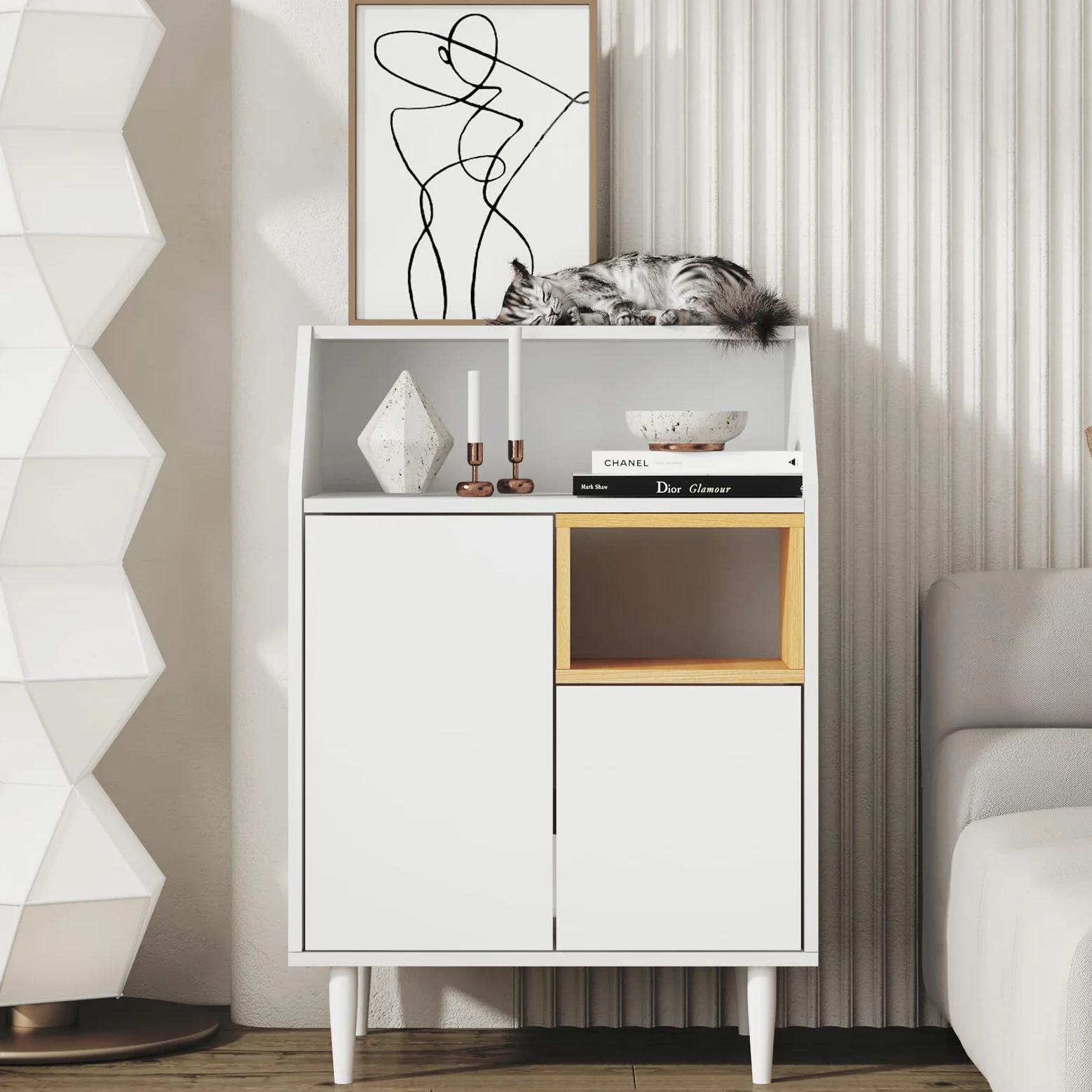SDHYL Enceintes de bac à Litière Chat Meuble Cachée Armoire de Rangement Salon pour Chat 63 x 42.5 x 92cm Maison pour Chats d'intérieur avec 2 Trous, Ouvert en Haut