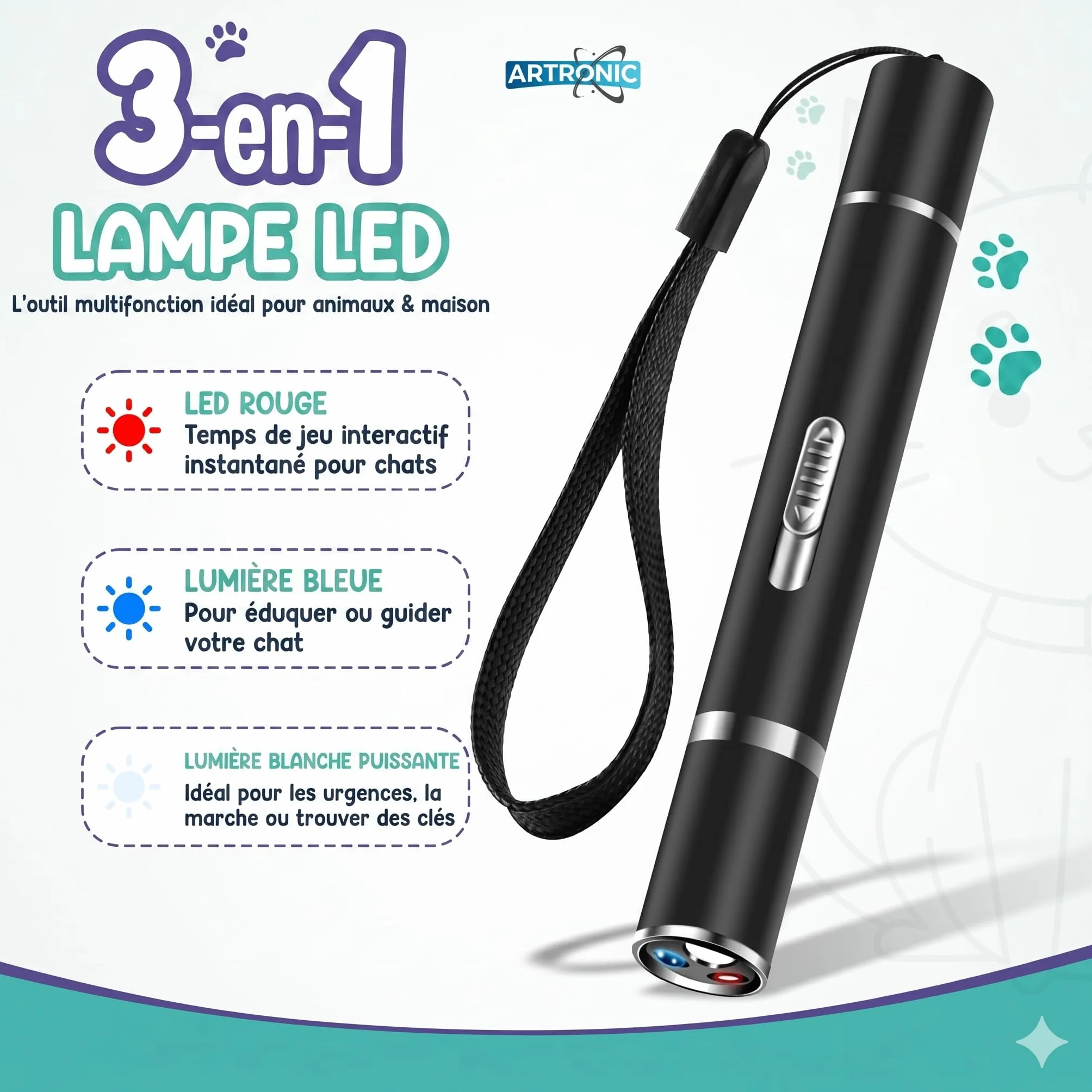 Jouet Chat Interactif LED Rechargeable USB pour Chat et Chien