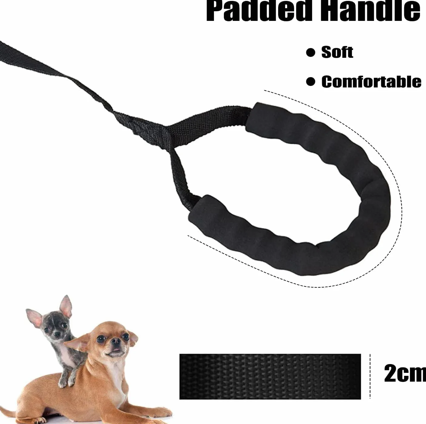 Longe pour Chien 50m Noir Laisse de Dressage Poignée Rembourrée Formation Marche Longue Chiens Petites Grandes Tailles
