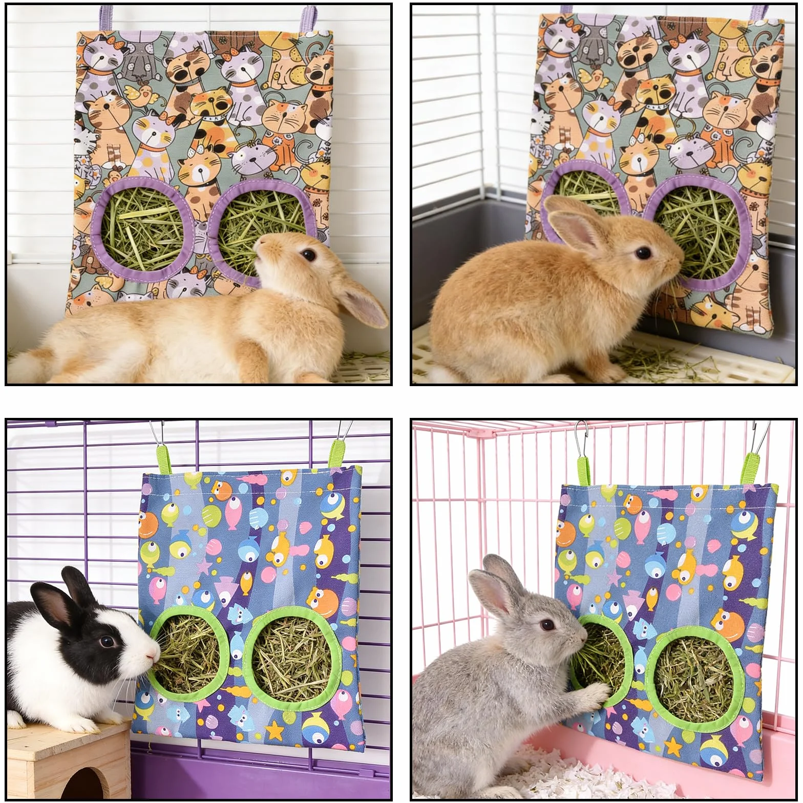 Sac à Foin pour Lapin, Distributeur de Foin Automatique pour Cochon d'Inde, Chinchilla, Hamster et Petits Animaux
