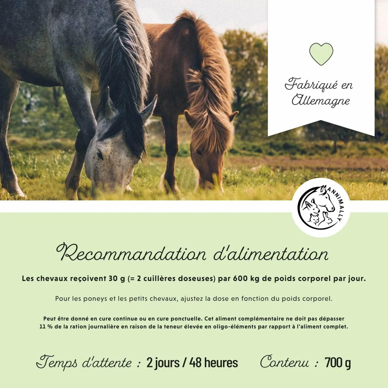 Poudre pour Le développement Musculaire des Chevaux 700g avec protéine de soja, lysine, carnitine, thréonine, méthionine - Complément Alimentaire en acides aminés pour renforcer la Musculature