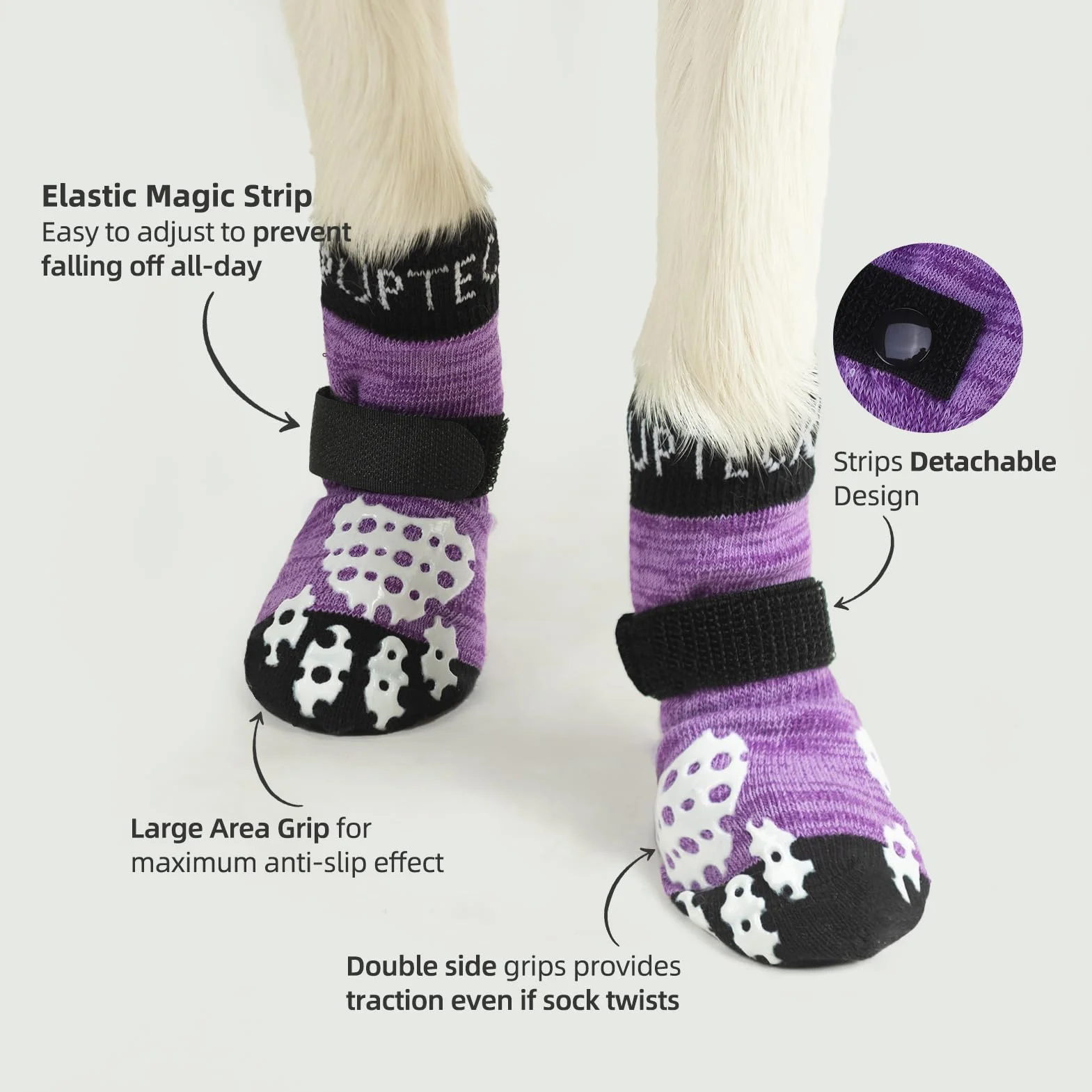 PUPTECK Chaussettes antidérapantes pour Chien Double Face Chausson Petite Moyenne Grande Taille planchers Bois Dur empêchant léchage