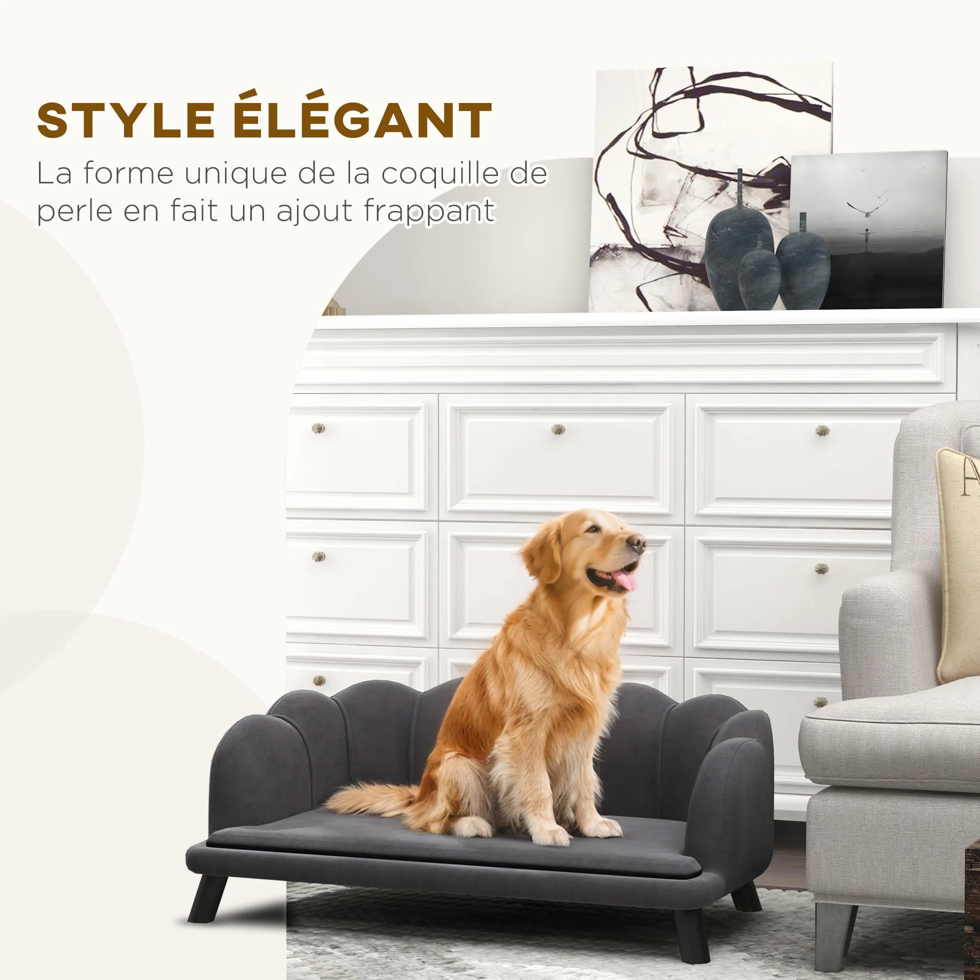 PawHut Canapé Chien lit Velours Gris 98L x 60l x 35H cm