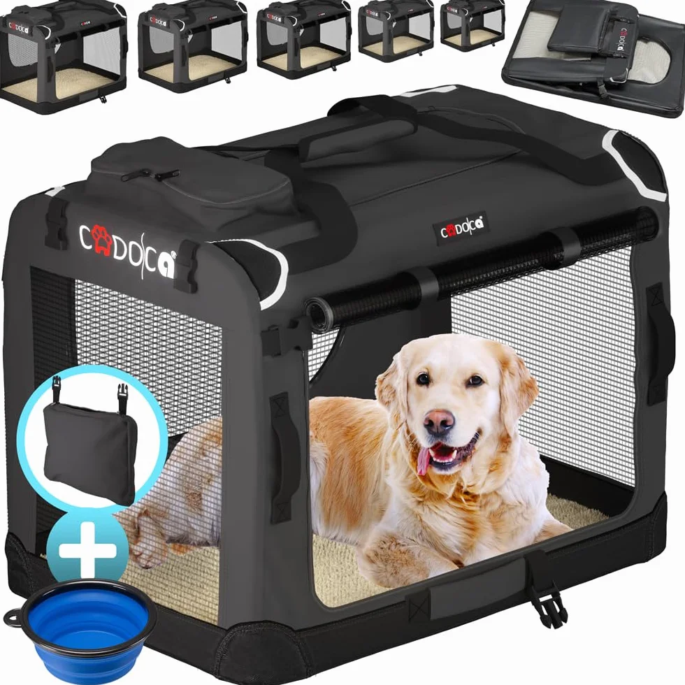 CADOCA Cage de Transport XL Anthracite pour Animaux Chien Chat Rongeur Respirant Pliable