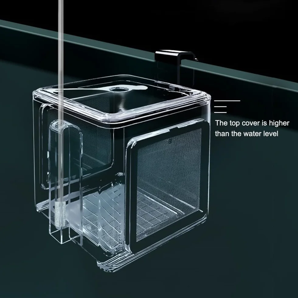DONGKER Boîte D'élevage de Poissons D'aquarium,15,2 X 15,2 X 15,2 cm Boîte D'élevage de Poissons,Boîte D'isolement D'élevage de Poissons Transparents en Acrylique avec Crochet pour Bébé Poisson