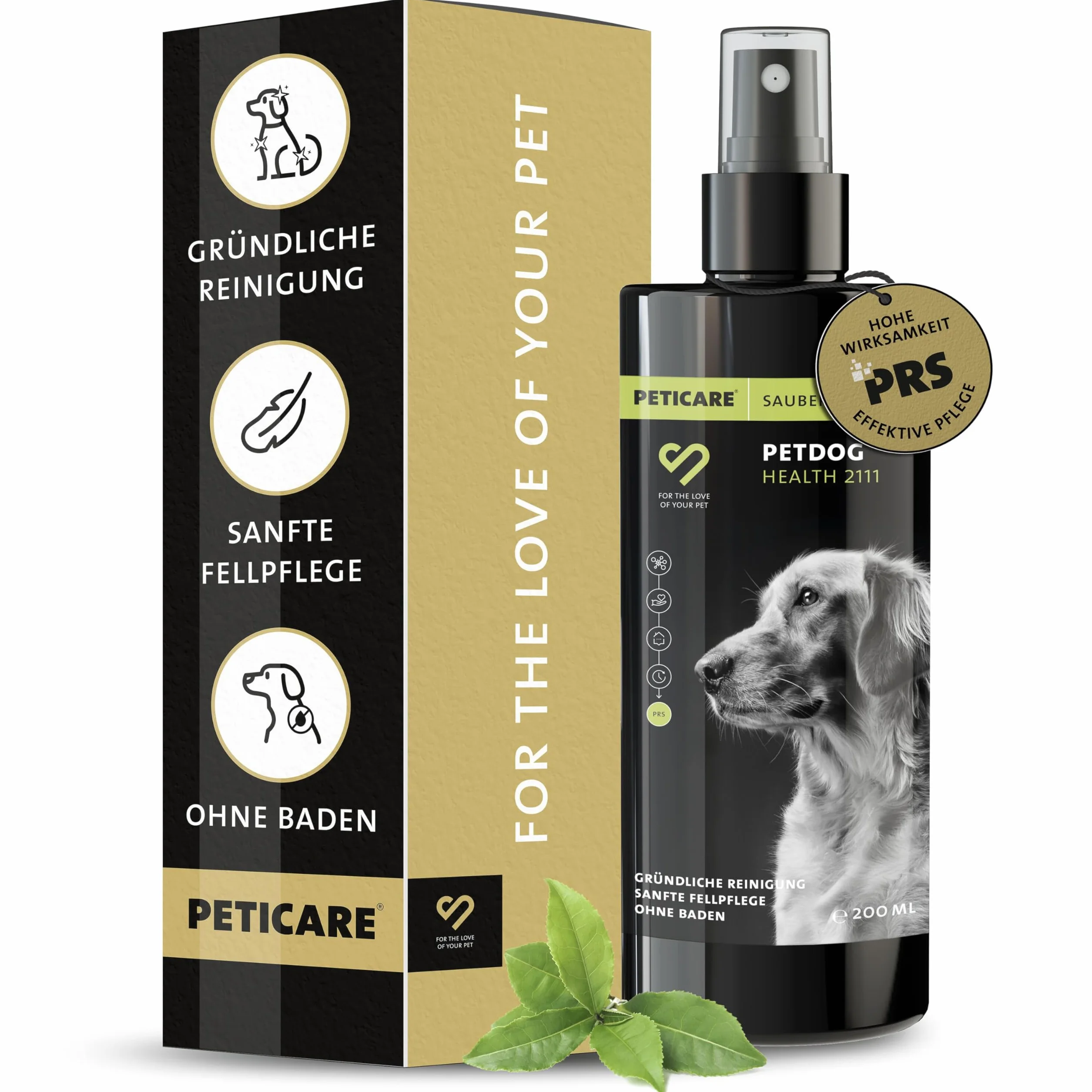 Peticare Shampoo Sec Naturel pour Chiens | Nettoyage sans Stress et Eau | Contre la saleté, Les odeurs | Soin du Pelage pour Tous Types de Poils | avec Huile d'argan et de Coco | petDog Health 2111