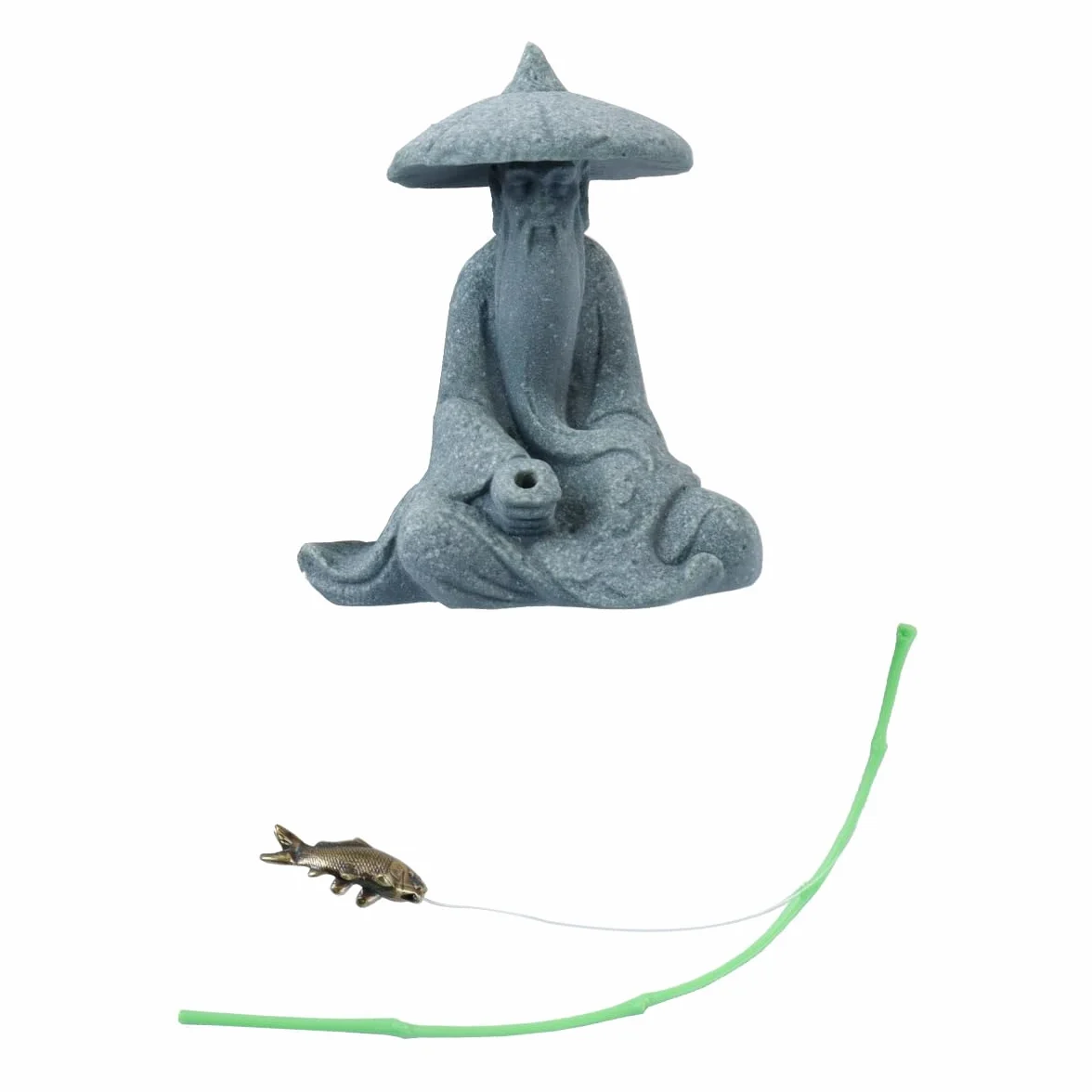 Figurine de pêcheur en grès, décoration aquarium asiatique, ornement jardin japonais