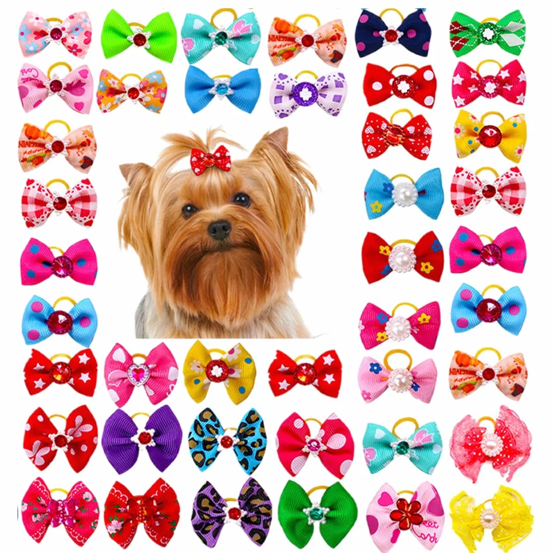Lot de 40 nœuds pour chiens avec élastiques, accessoires de toilettage pour animaux domestiques