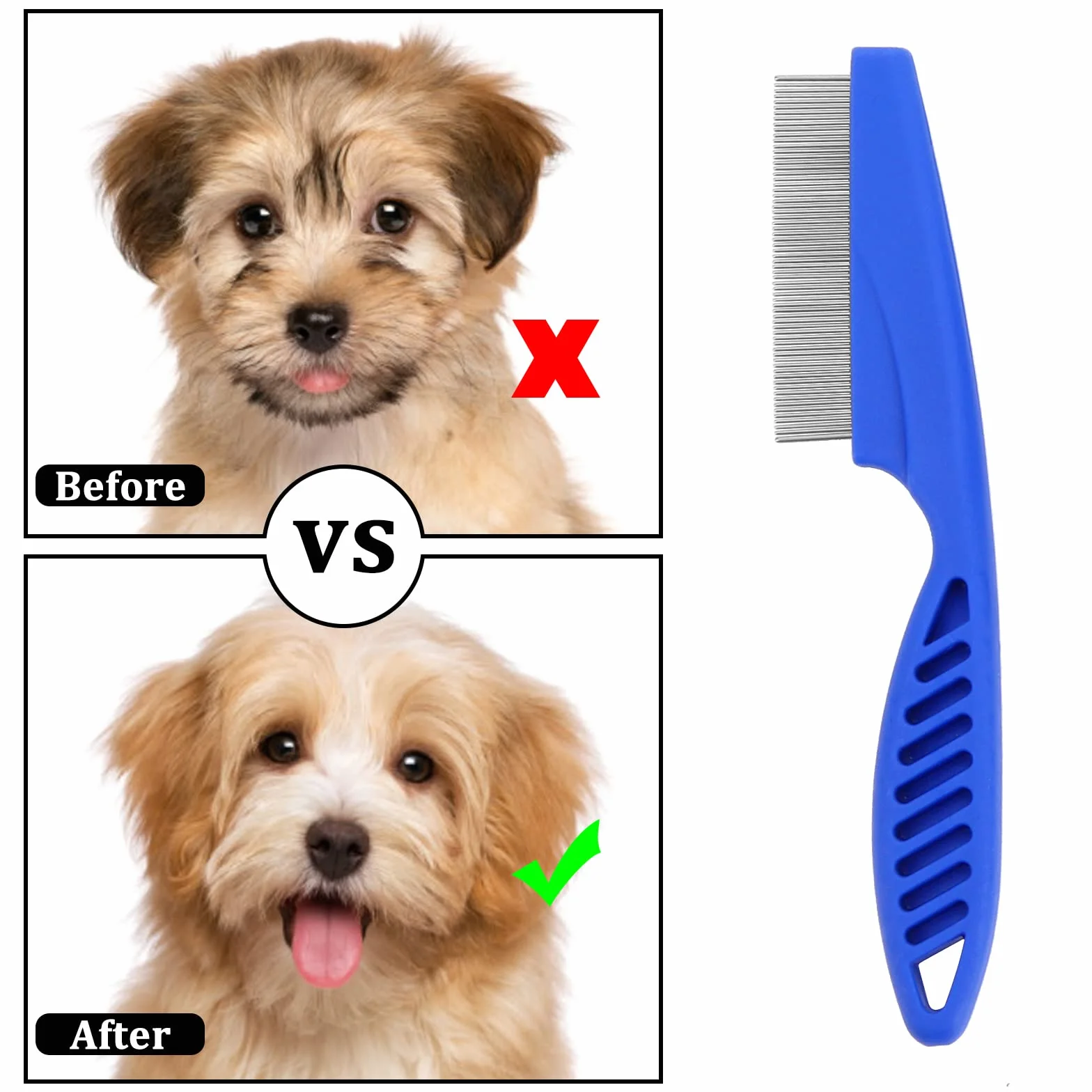 Cobee Peigne anti puces pour chien Peigne de toilettage Outil de retrait dents fines (4 pièces)