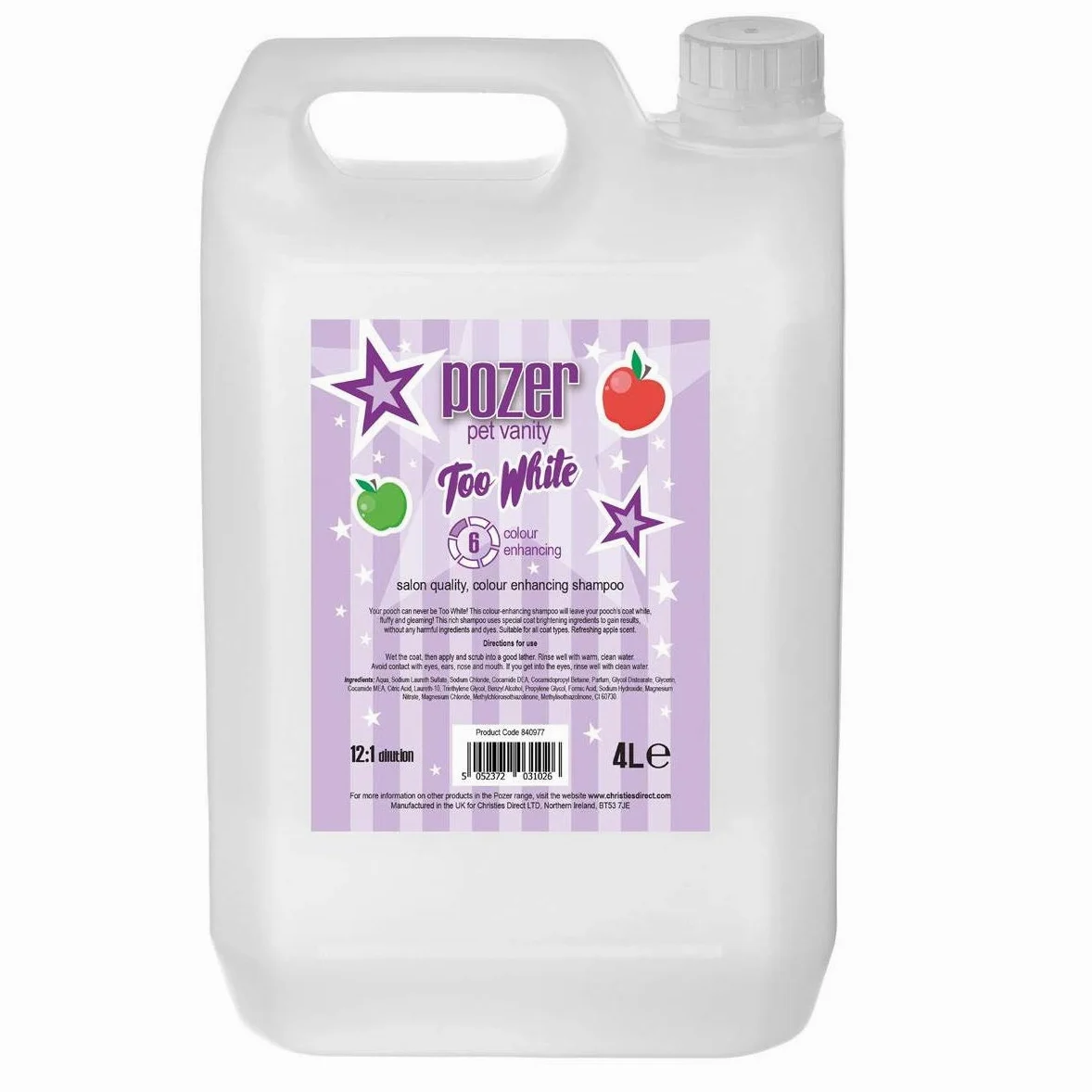 Pozer Pet Vanity Too White Colour Enhancing Fresh Scent Dog Shampoo, 4L