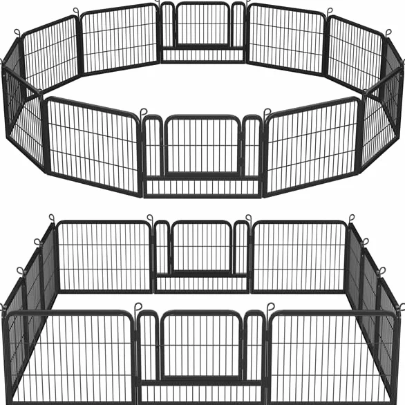 Yaheetech Parc pour Chien 12Panneaux Chenil Enclos en Métal 80 x 60 cm Noir | Clôture modulables pour chien, chiots, lapins, canards Cage pour Chien Barriere chien à loquet intérieur/extérieur Pliable