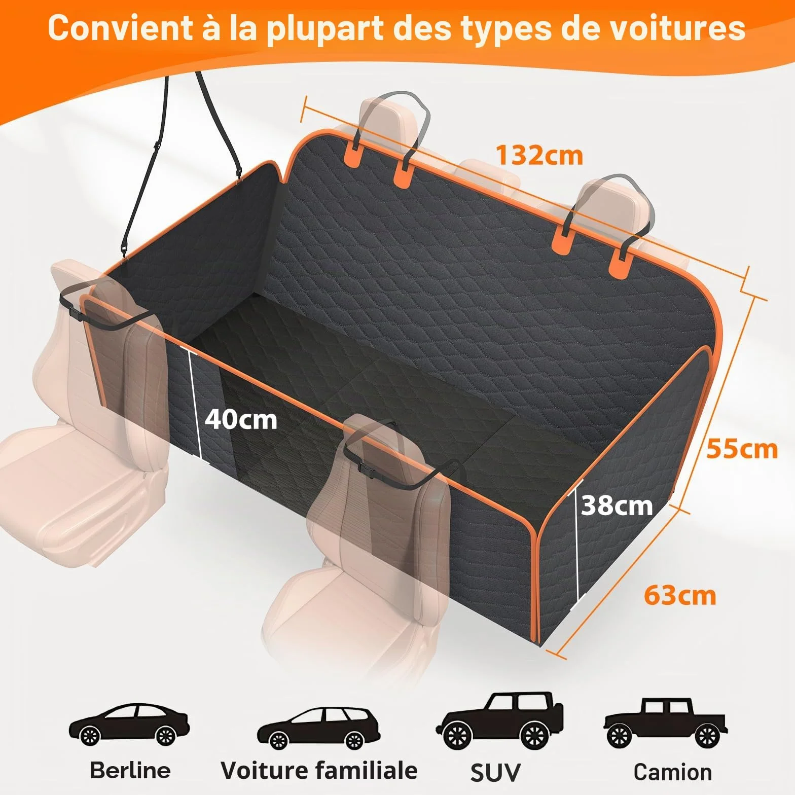 JOEJOY Housse Chien Siège Voiture, Extension Résistant Plaque Base Rigide Hamac Arrière Noir