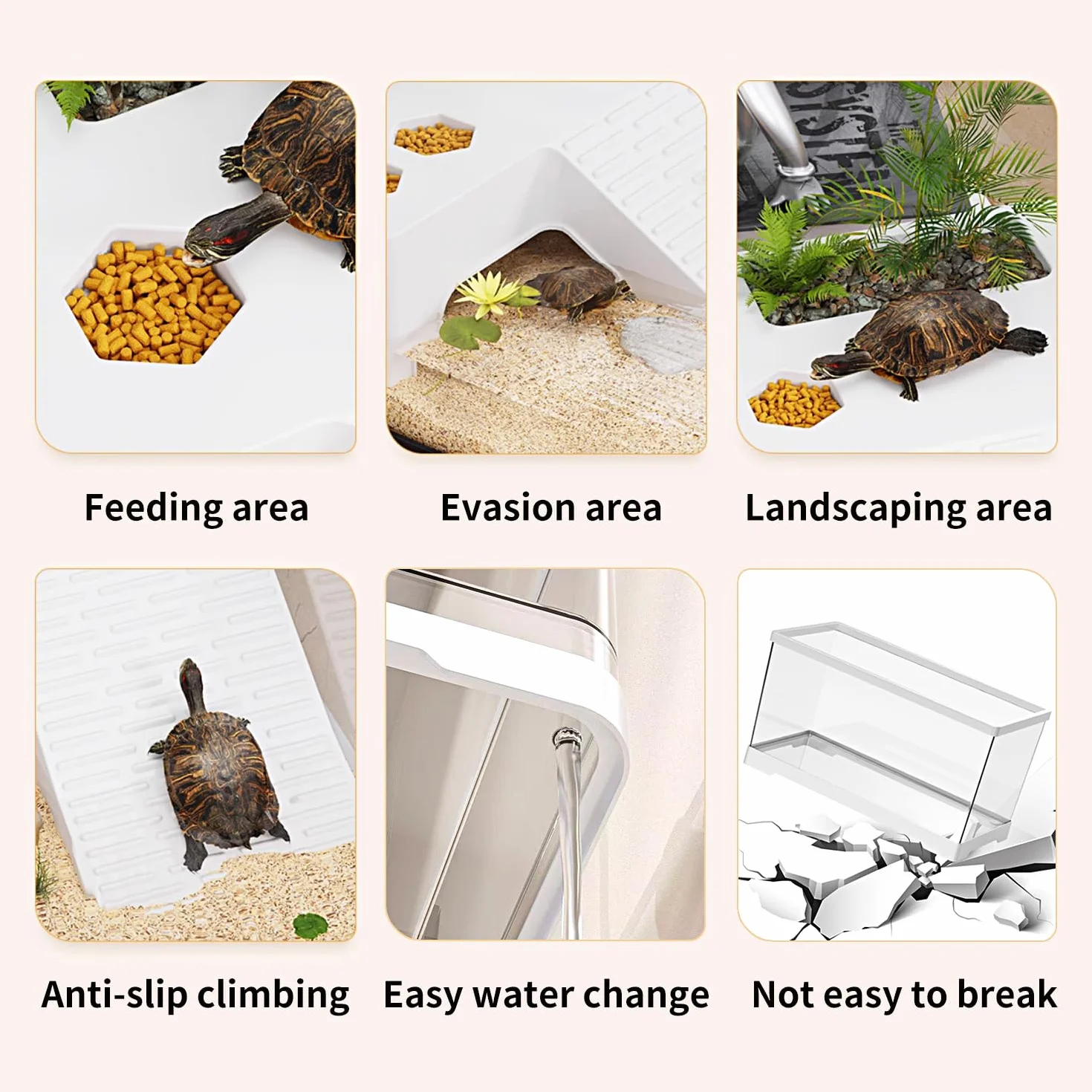 Aquarium pour Tortues avec Plateforme de Bain de Soleil 30 x 18 x 18,5 cm Blanc