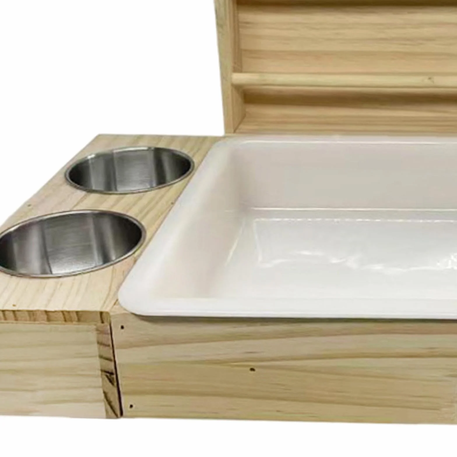 Râtelier à Foin en Bois 3 en 1 pour Lapin, Mangeoire avec Bols, Accessoire Cage