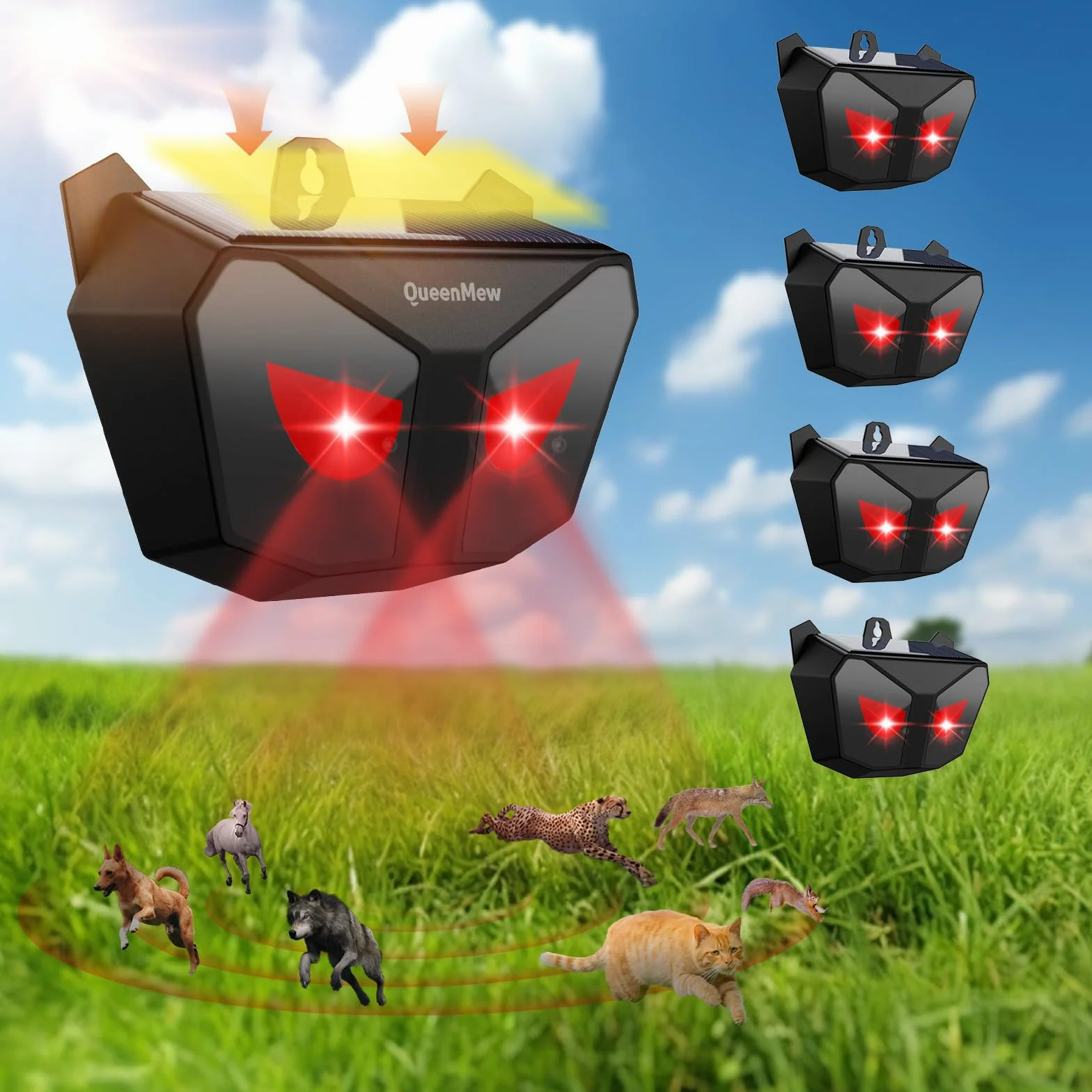 Répulsif pour Chat Solaire Imperméable Flash Muet Anti Oiseaux Pigeon 4 Pack
