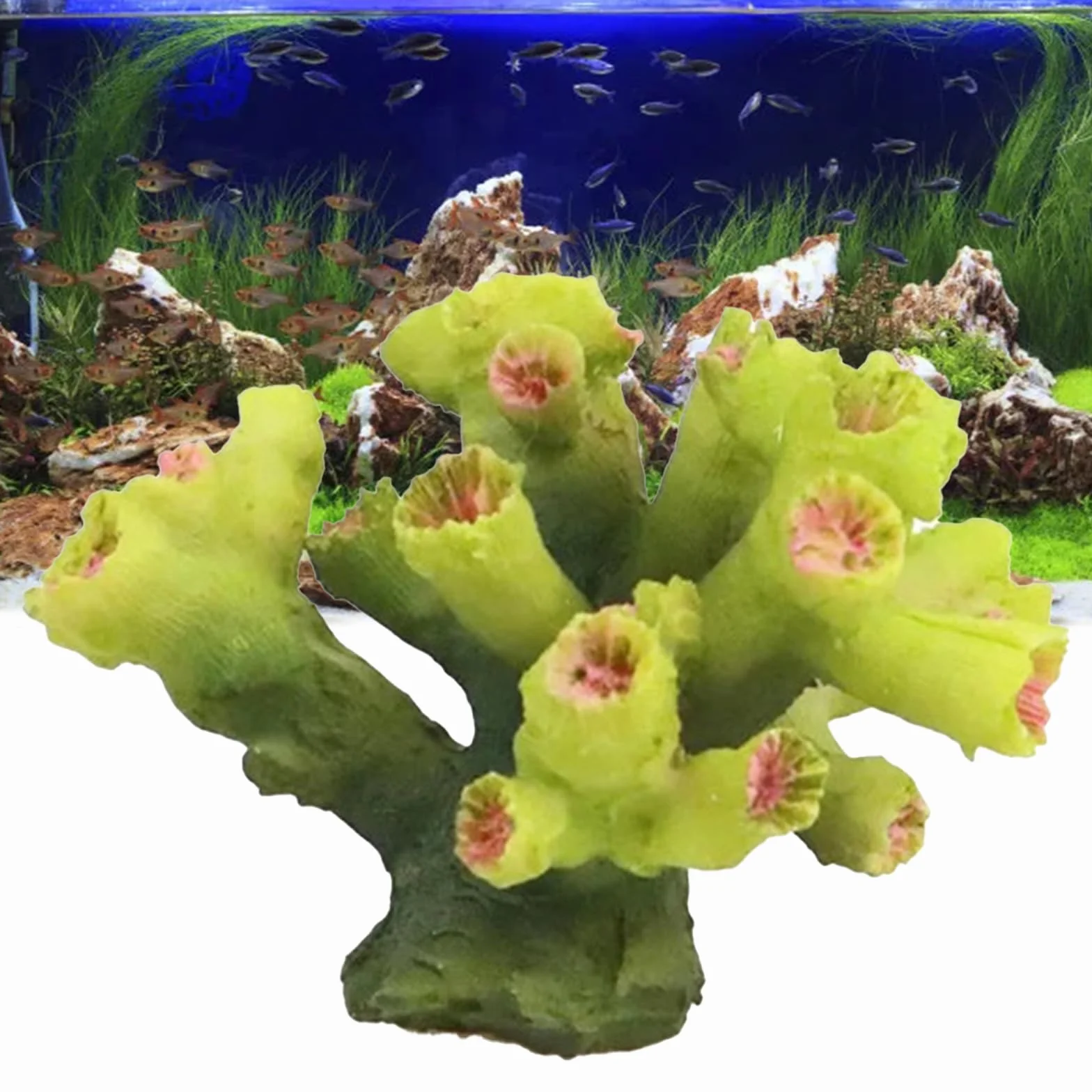 Artificielle Deco Corails Aquarium Plante Vert Décoration pour Aquarium à Poissons
