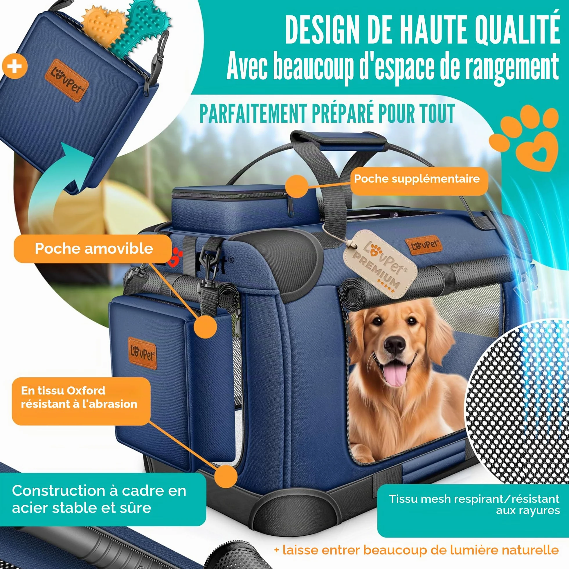 Lovpet Boîte de transport pliable pour chien XXL 91,4 x 63,5 x 63,5 cm Bleu marine