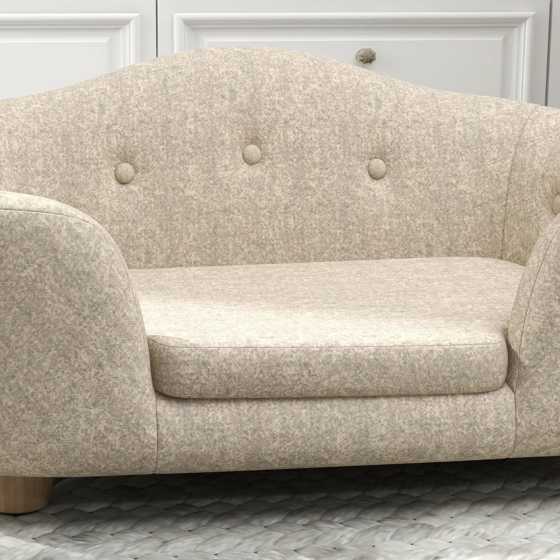 PawHut Canapé-lit pour animaux de compagnie - Coussin et poche arrière - Peluche et mousse de pin - Blanc crème - 70 x 47 x 30 cm