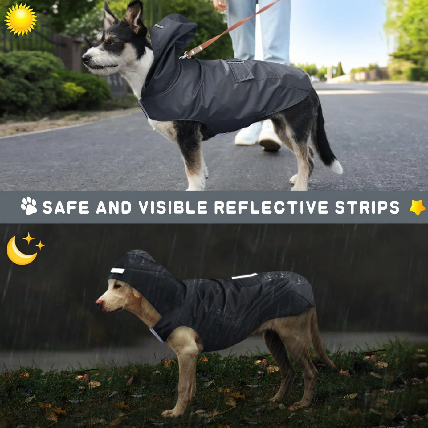 Idepet Manteau imperméable à Capuche pour Chien avec Trou pour Le col, imperméable et réfléchissant pour Chien Taille S, M, L