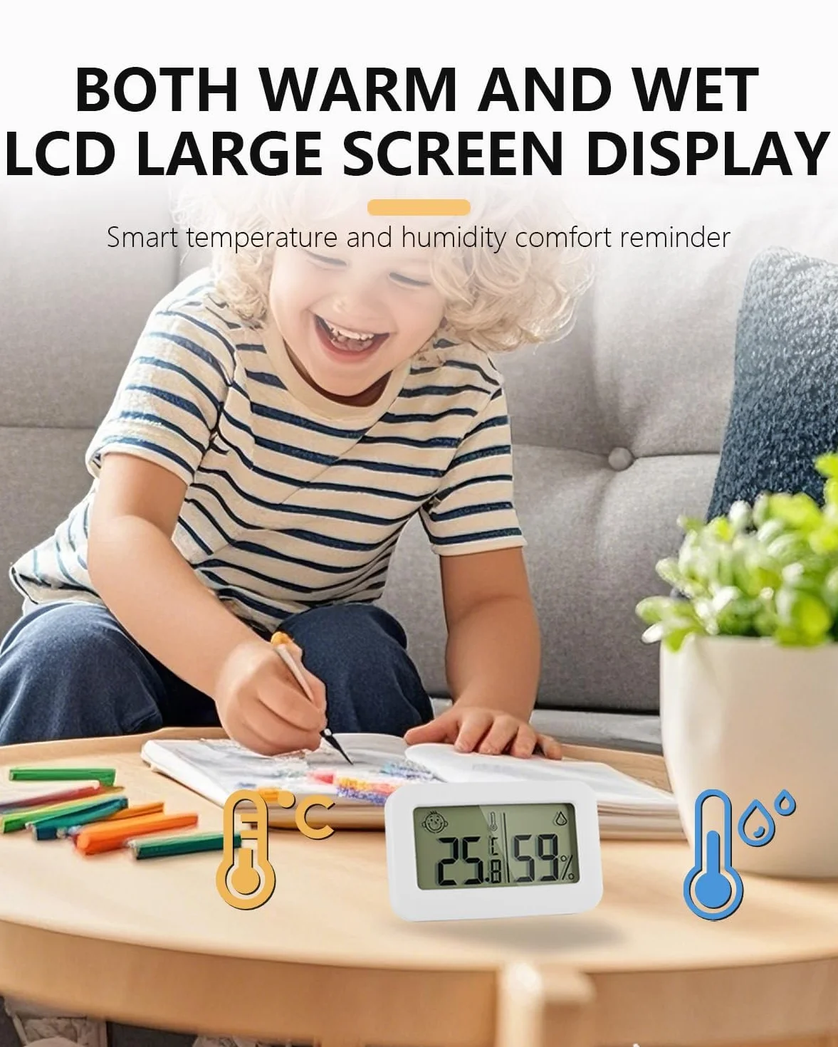 Lot de 2 Mini Hygromètres Thermomètres D'intérieur, Thermomètre Hygromètre Numérique Écran LCD Jauge D'humidité Haute Précision Hygromètre Numérique pour Cave à Serre Chambre Bébé Incubateur Reptiles