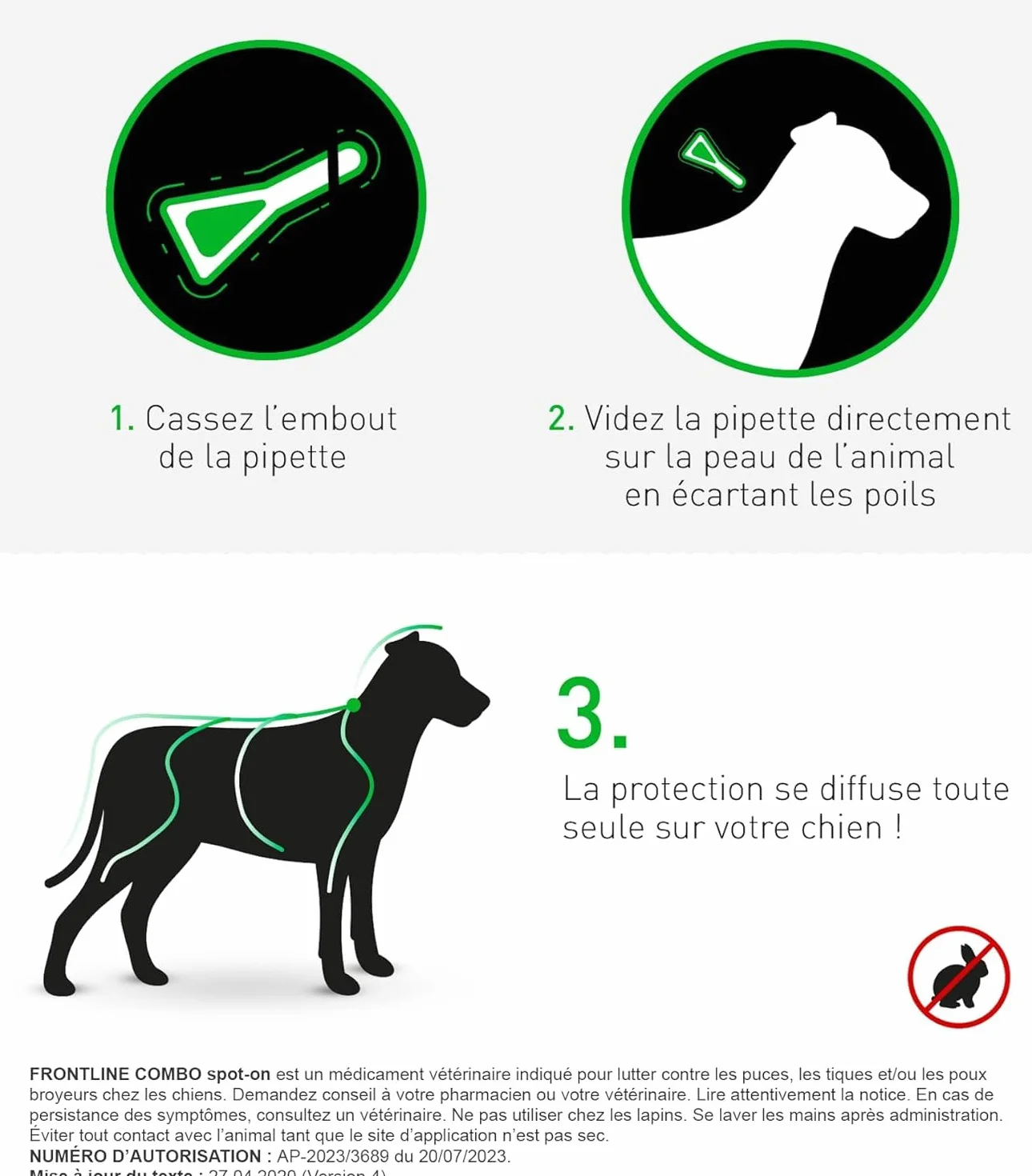 FRONTLINE Combo Chien Anti Puces Tiques Poux 3 Pipettes Spot-On 20-40 kg