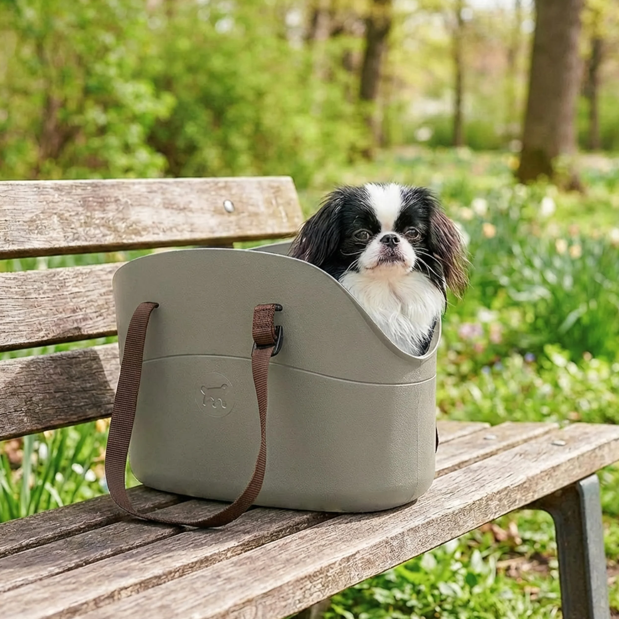 Ferplast Sac pour chiens WITH-ME SMALL caoutchouc EVA poignées réglables ceinture de sécurité 14 x 35 x h 22 cm Taupe