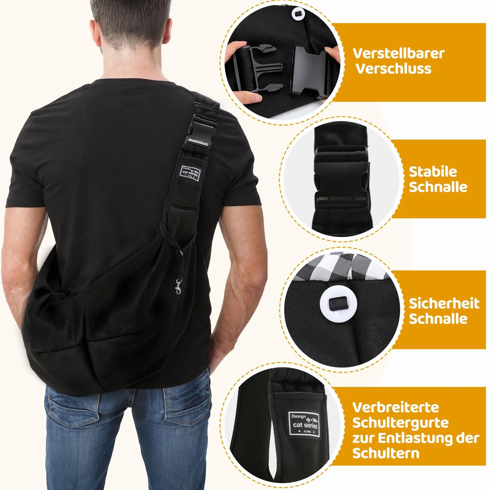 Sac de Transport pour Chien Chat 7.5 KG Réglable avec Corde de Sécurité Petit Animaux Bandoulière Extérieur Voyages Métro