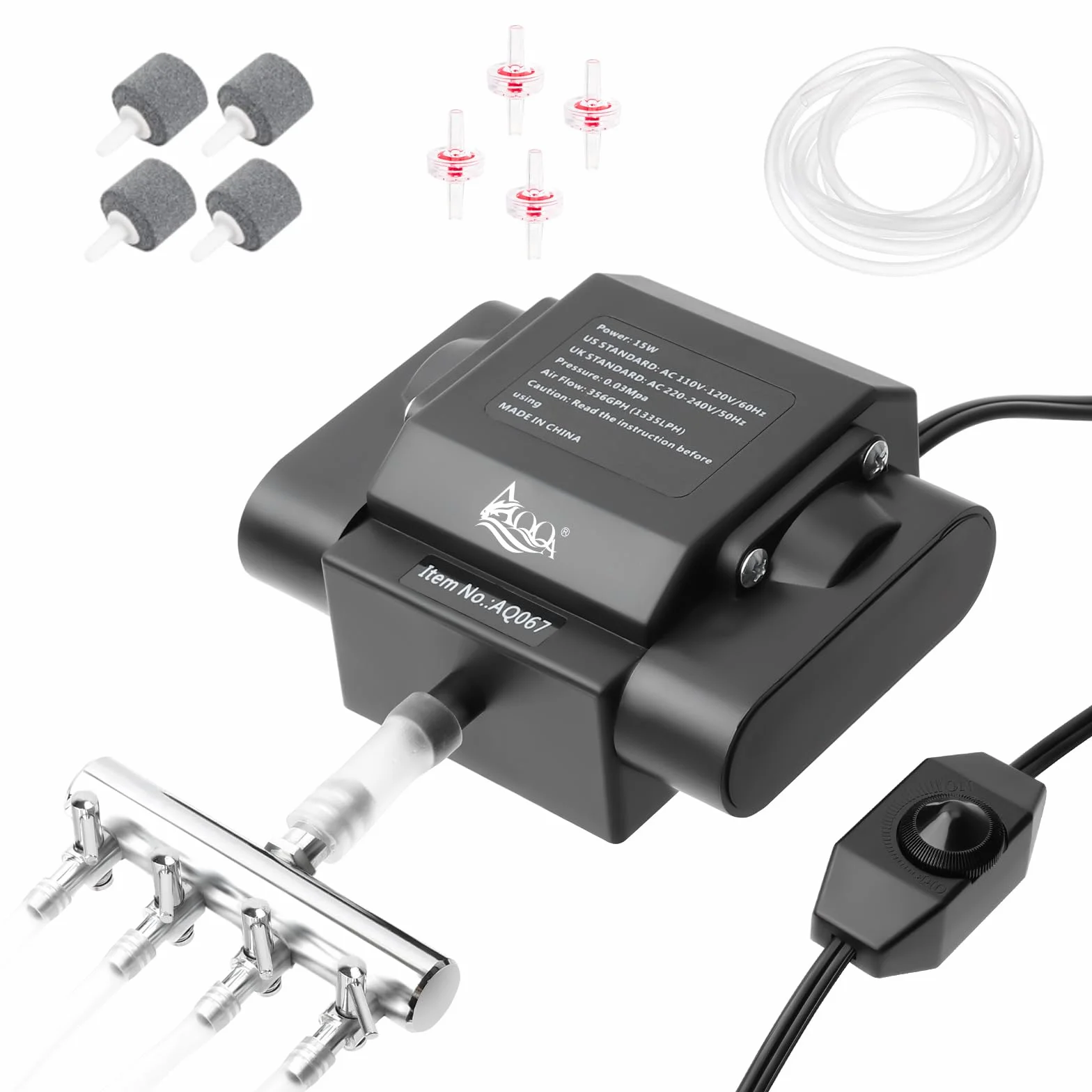 AQQA Pompe à air pour aquarium 4 sorties puissantes bassin extérieur réglable oxygène avec accessoires