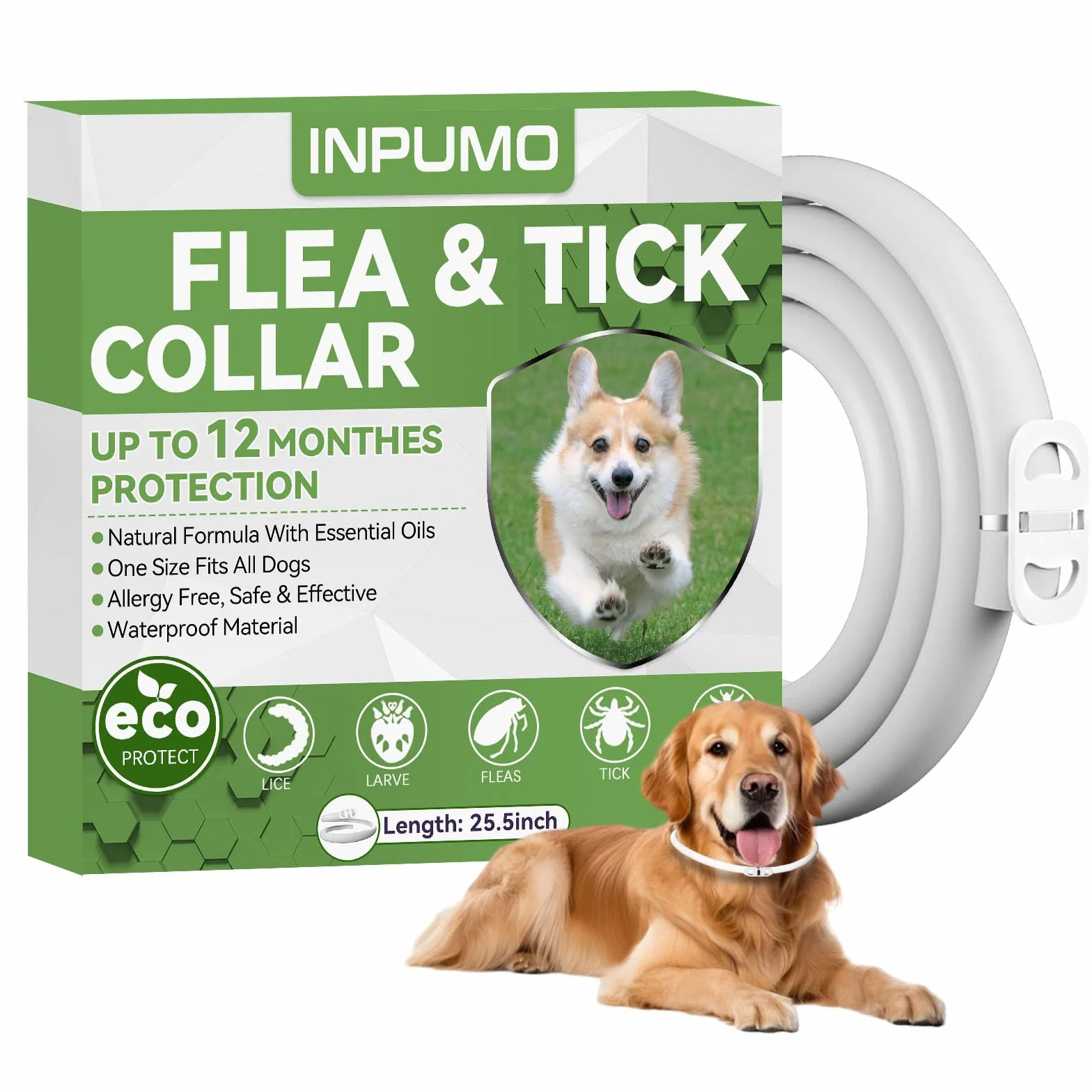 Collier Anti Puces pour Chien 12 Mois Protection 65cm Réglable Étanche