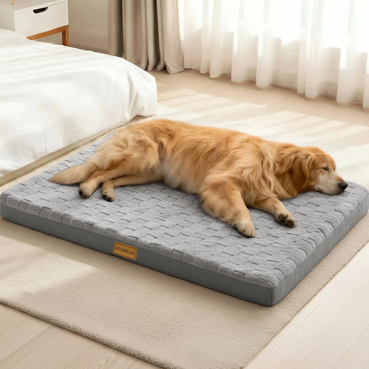 Panier Chien Grande Taille Orthopédique, Lit Matelas pour Chien avec Motif Damier, Lavable en Machine, Coussin Déhoussable, houssable Imperméable, Base antidérapante, 91x61cm, Gris