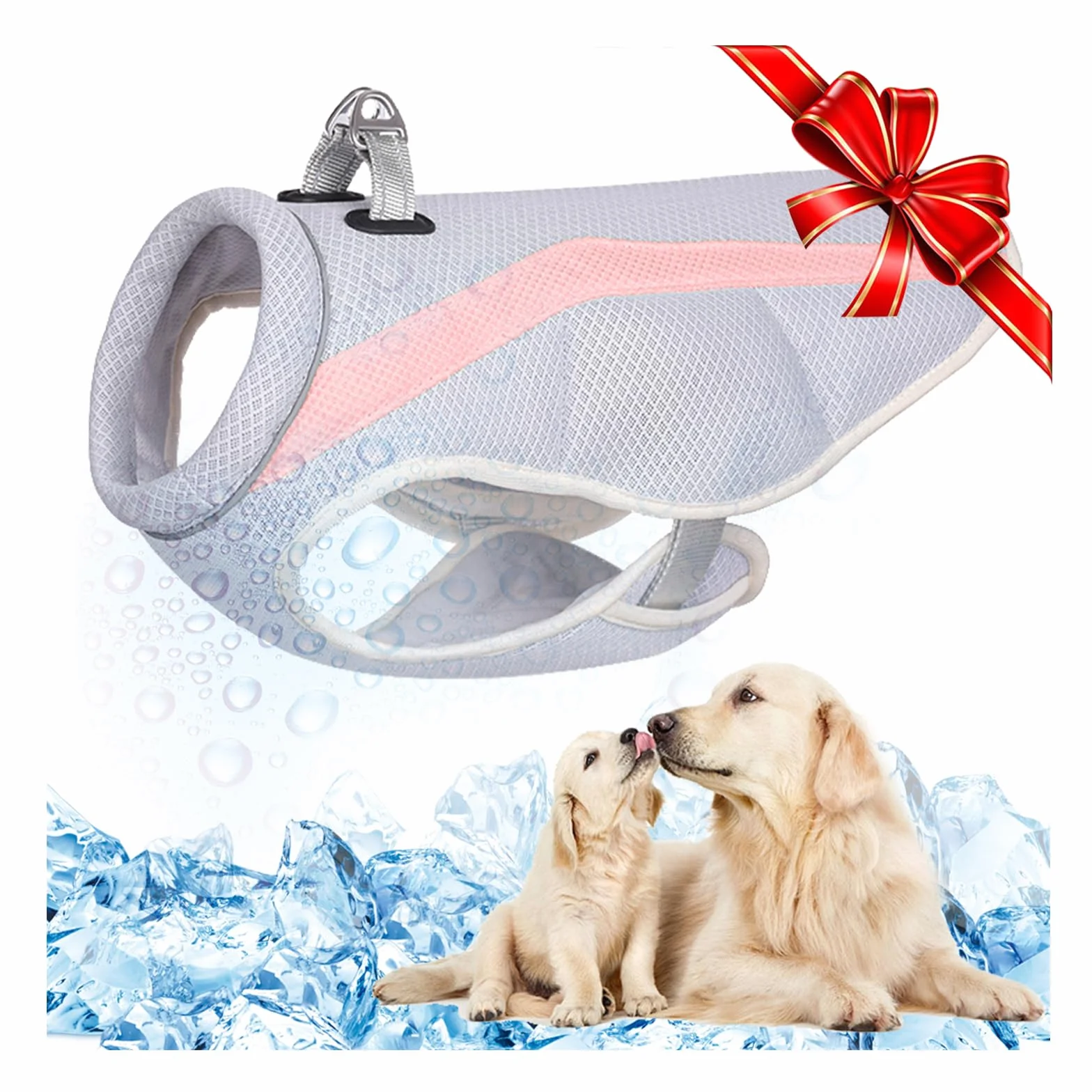 Harnais Gilet Rafraîchissant pour Chien Veste Rafraîchissante en Maille Respirante Ajustable avec Bande Réfléchissante