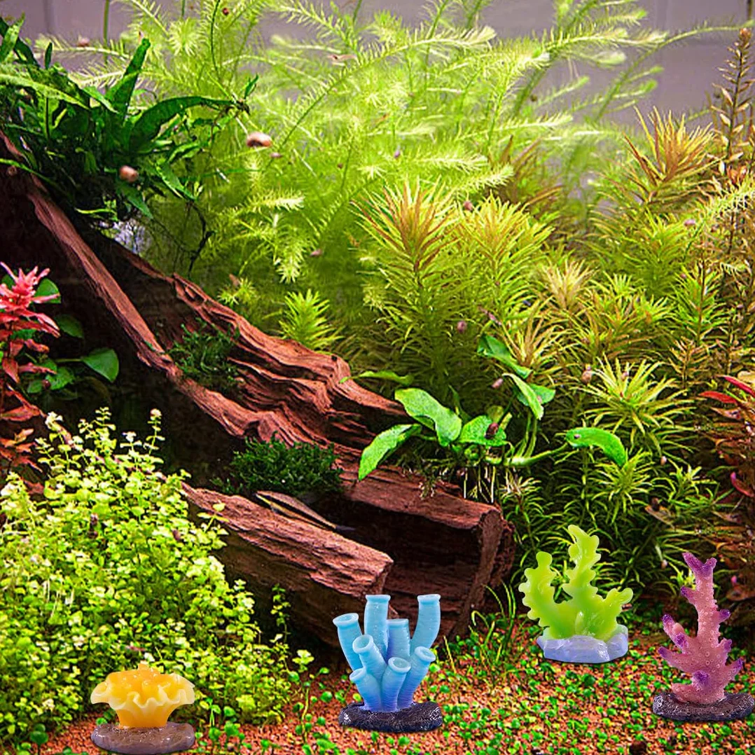Décorations d'aquarium Corail Artificiel 6 Pièces Plantes Aquatiques