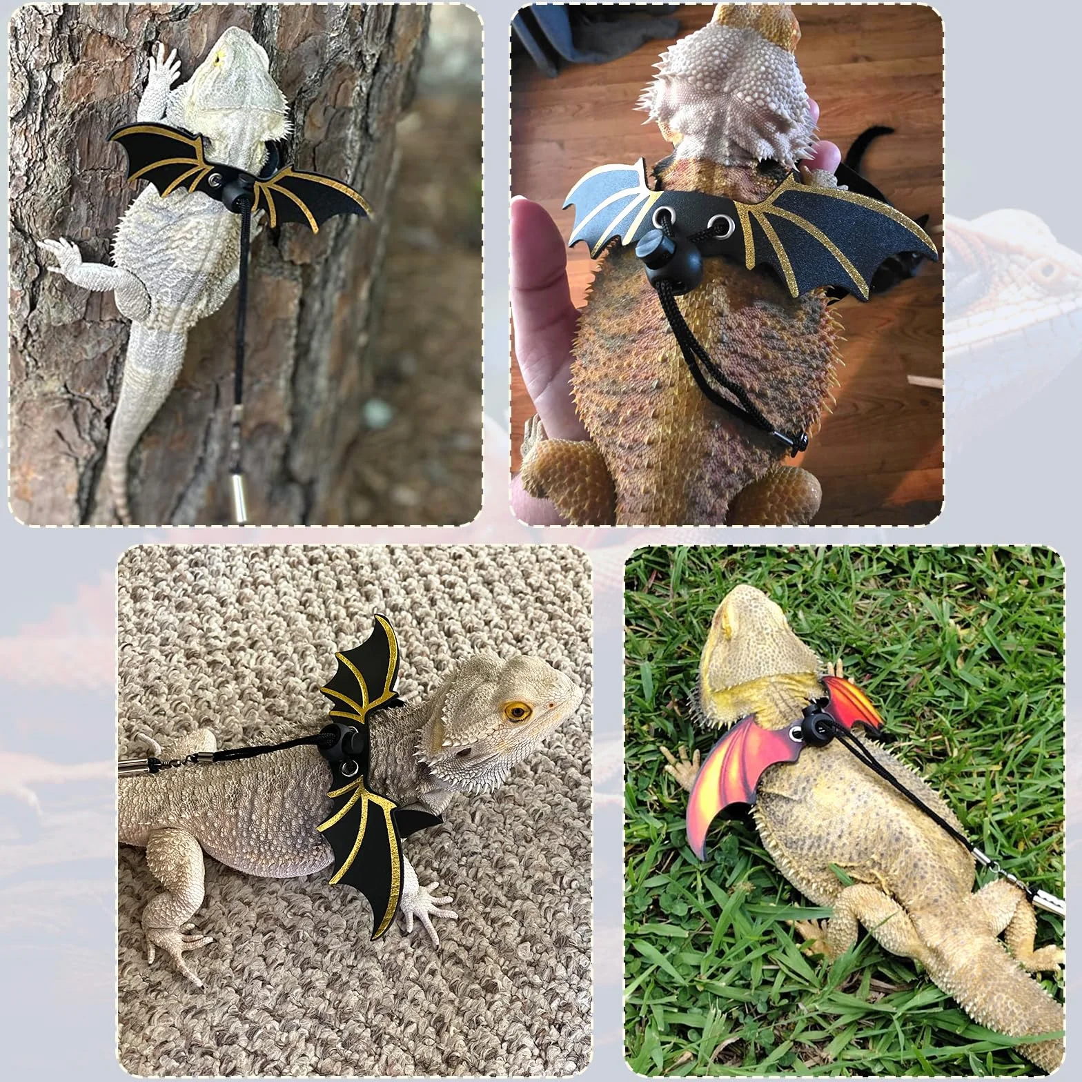 Pawaboo 3 Pack Harnais de Dragon Bardu Laisse Réglable de Lézard, Harnais de Reptile, S&M&L, Bleu Poussière