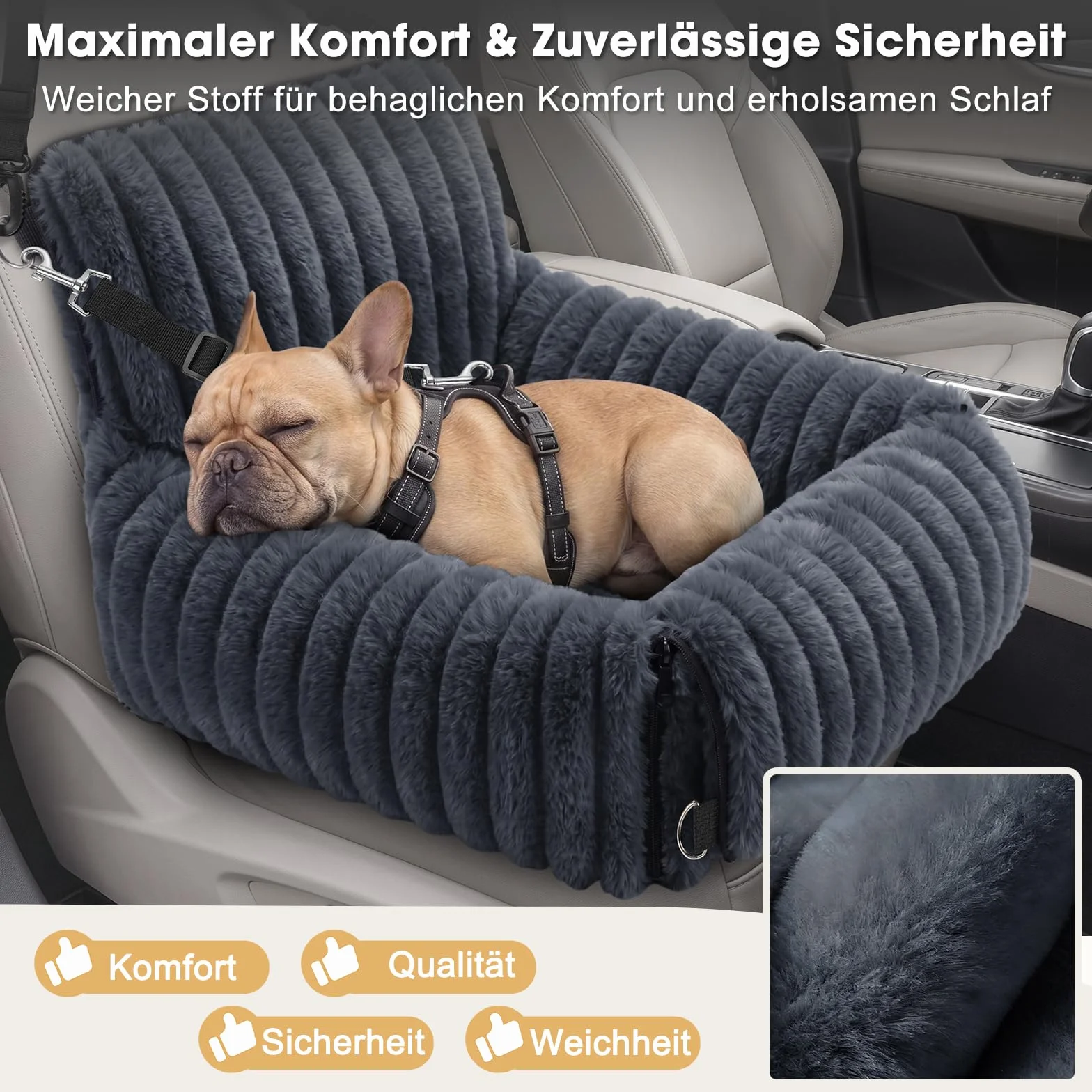 MIXJOY Siège Auto pour Chien Amovible Laisse Lavable Mousse à mémoire de Forme Gris
