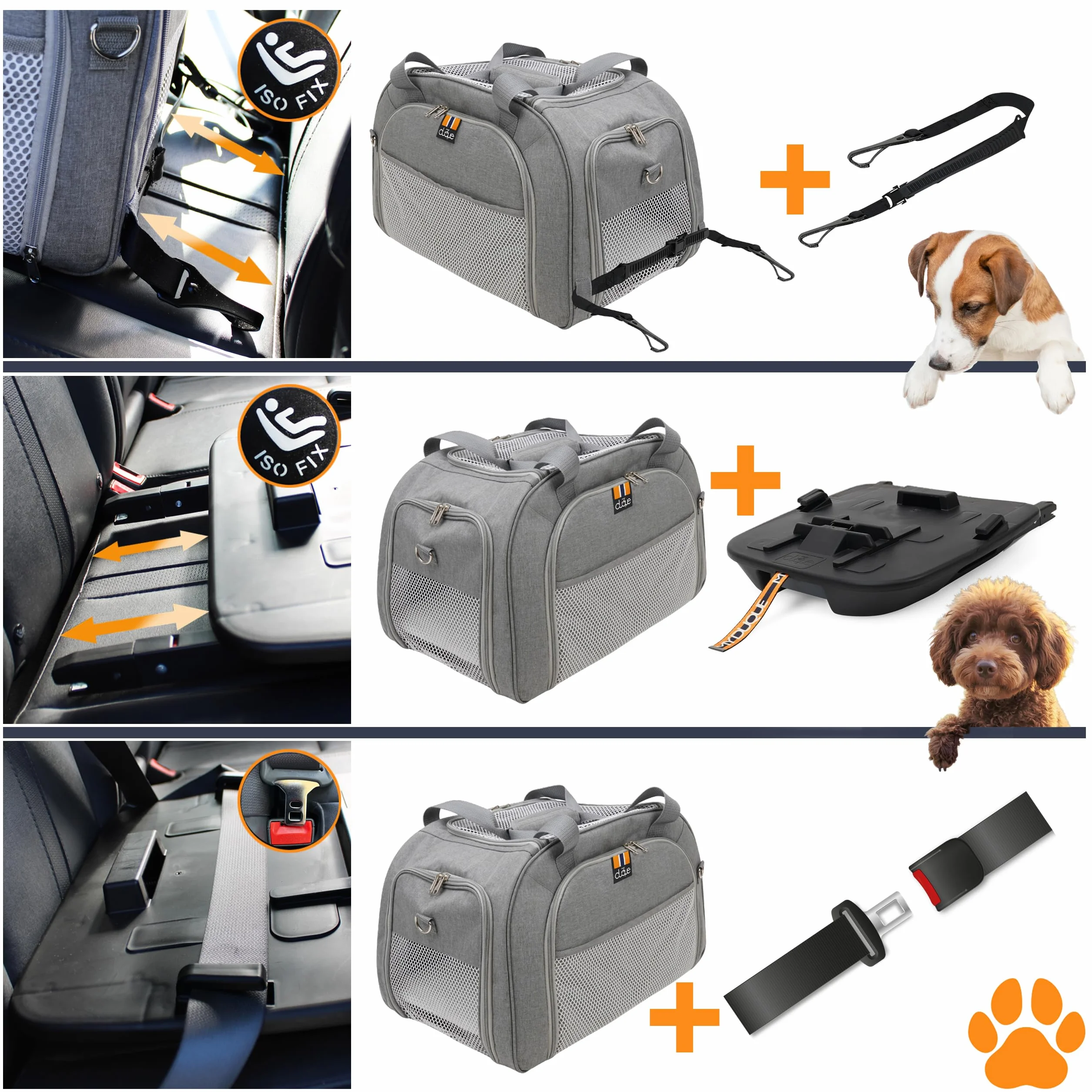 Car-GO Cage de Transport pour Chien et Chat avec Base ISOFIX, Côtés Extensibles, Gris