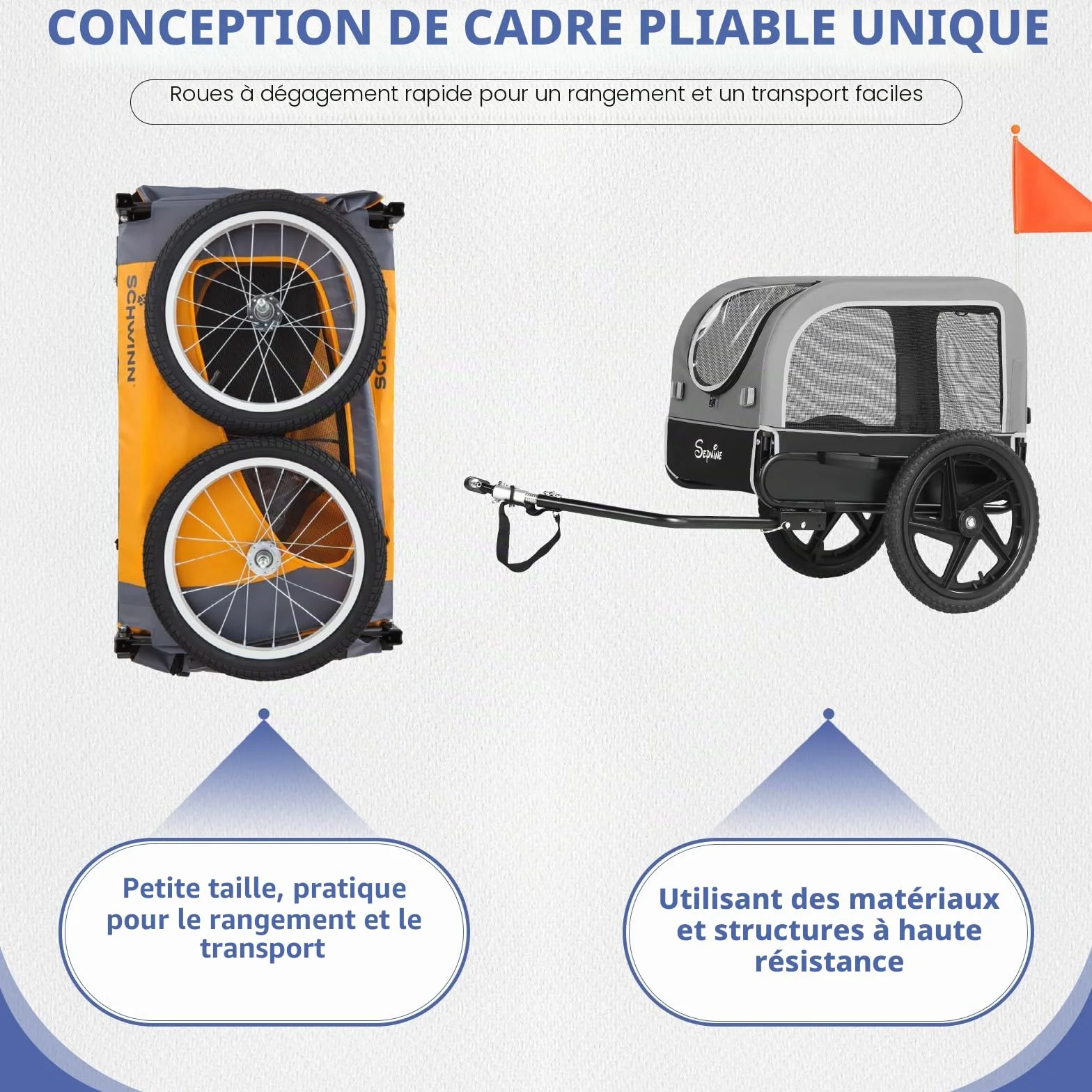 Remorque de vélo pour Chiens de Petite et Moyenne Taille, 23 kg, Pliable, avec Roues à dégagement Rapide, idéale pour Les randonnées à vélo et Les activités de Plein air