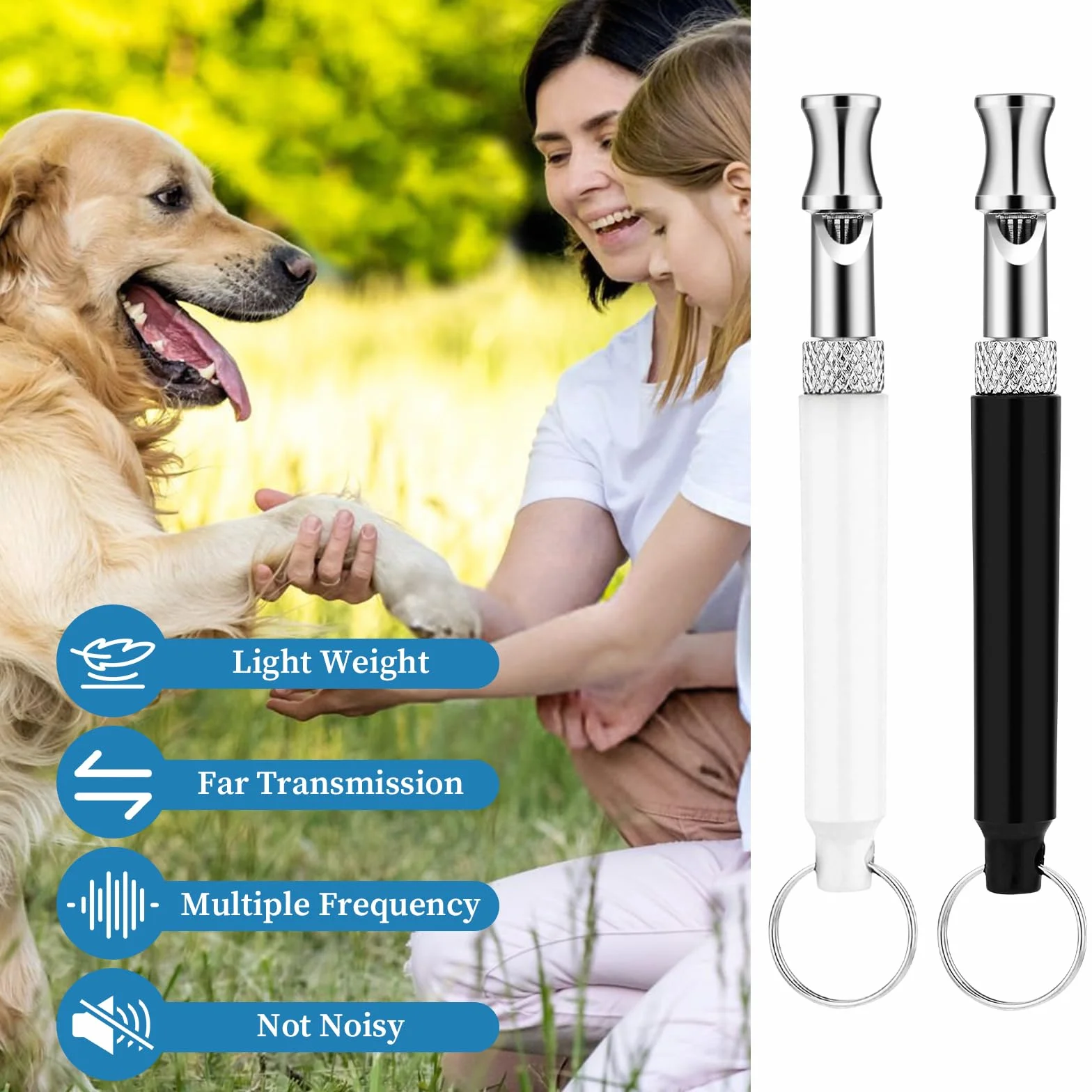Sifflets professionnels anti-aboiement pour dressage de chiens avec cordon, réglables noir et blanc, lot de 2