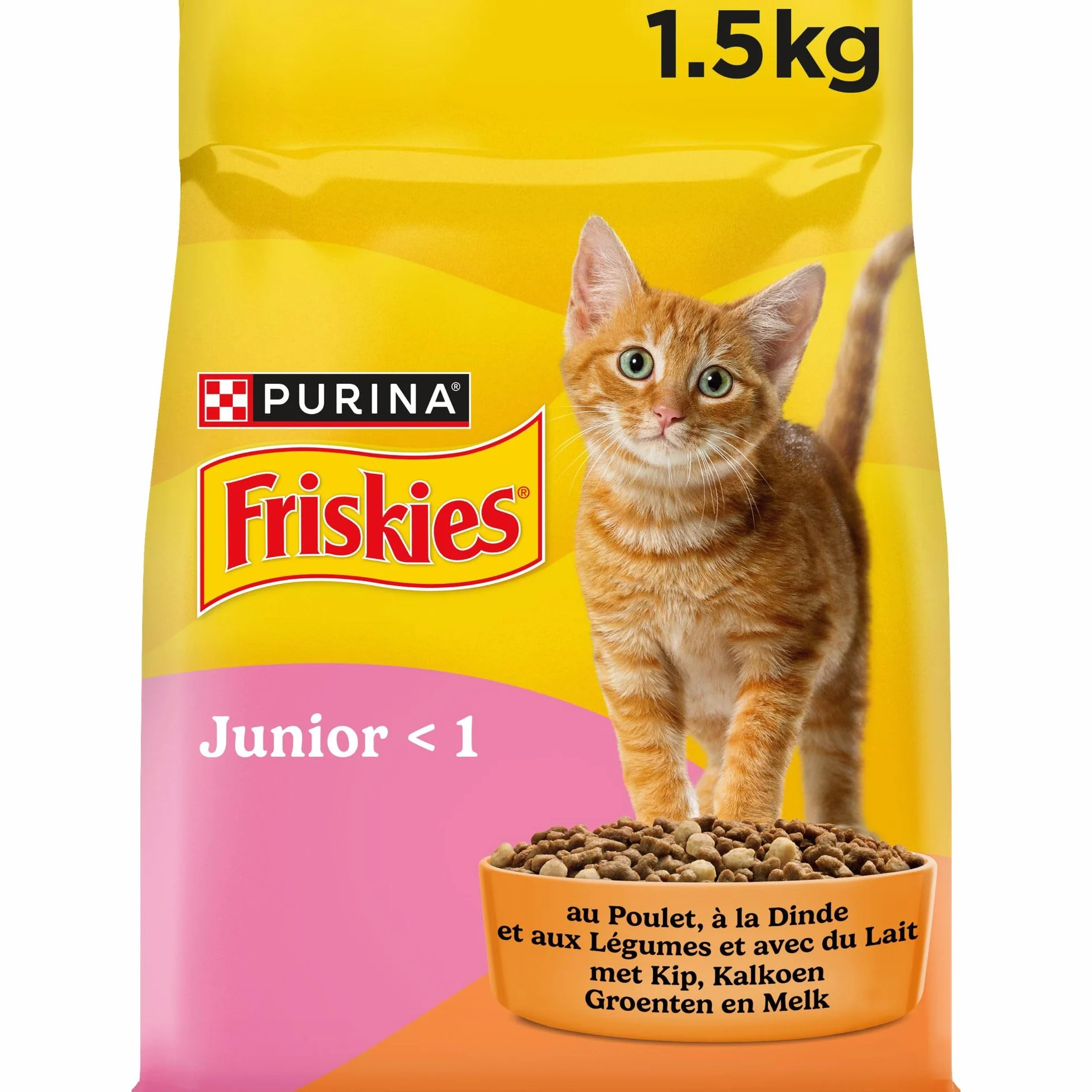FRISKIES JUNIOR Croquettes complètes pour Chatons Poulet Lait Légumes 1,5 kg