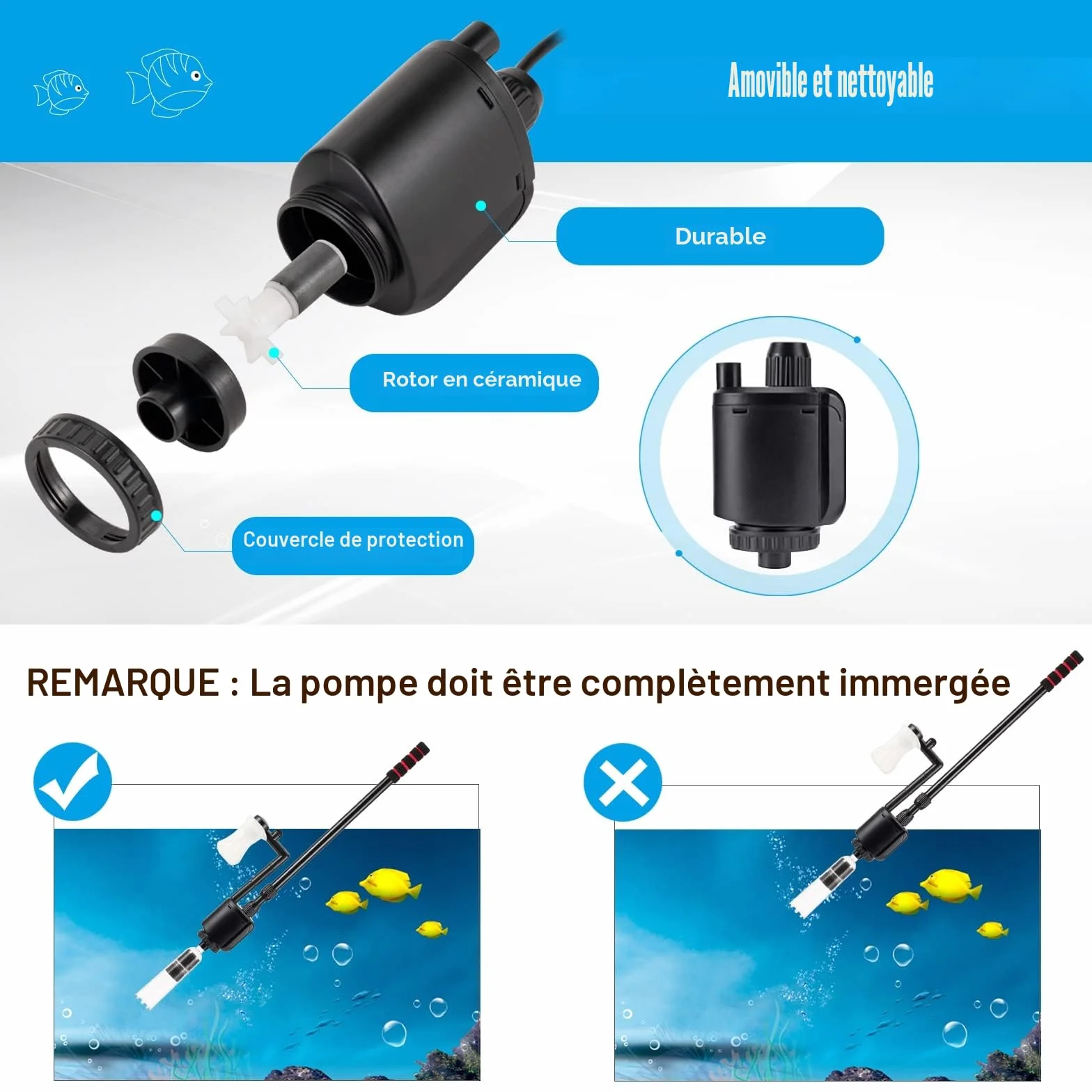 AQQA Nettoyeur électrique pour Aquarium,6en1Aspirateur Automatique pour Aquarium,Aspirateur de Gravier Électrique,Changeur d'eau Laveur