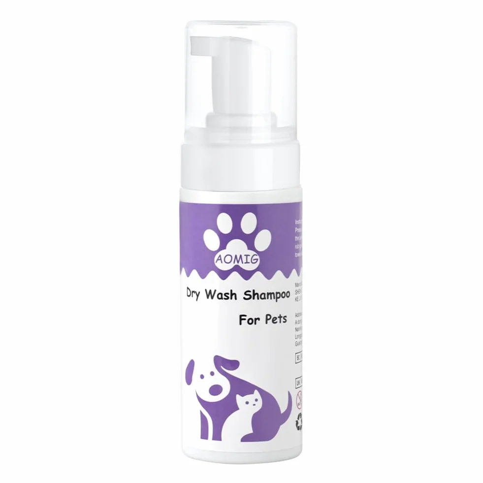 Aomig Shampoing Sec Chat Chien 150ml sans Rinçage Nettoyage Profondeur Poil Brillant Naturel