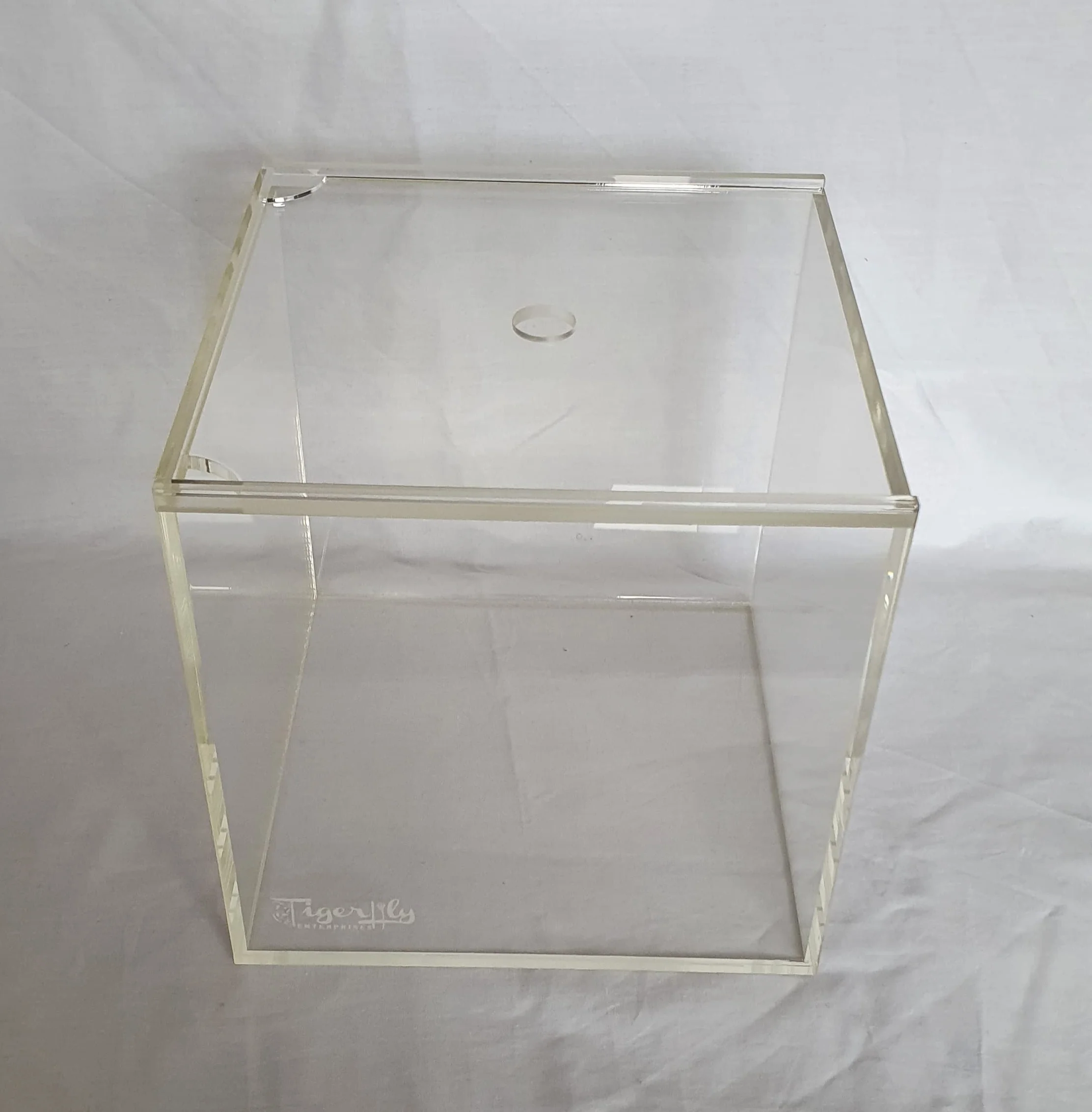 Petit aquarium portable en acrylique avec couvercle coulissant et trou d'alimentation pour terrarium, tortues et insectes 8 l (20 x 20 x 20 cm)