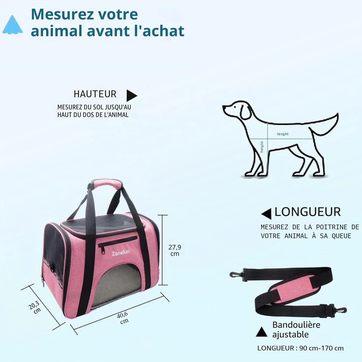 ZaneSun Sac de transport souple pour chat et chien petite taille, approuvé compagnies aériennes, voyage, respirant, 5 fenêtres maille rose