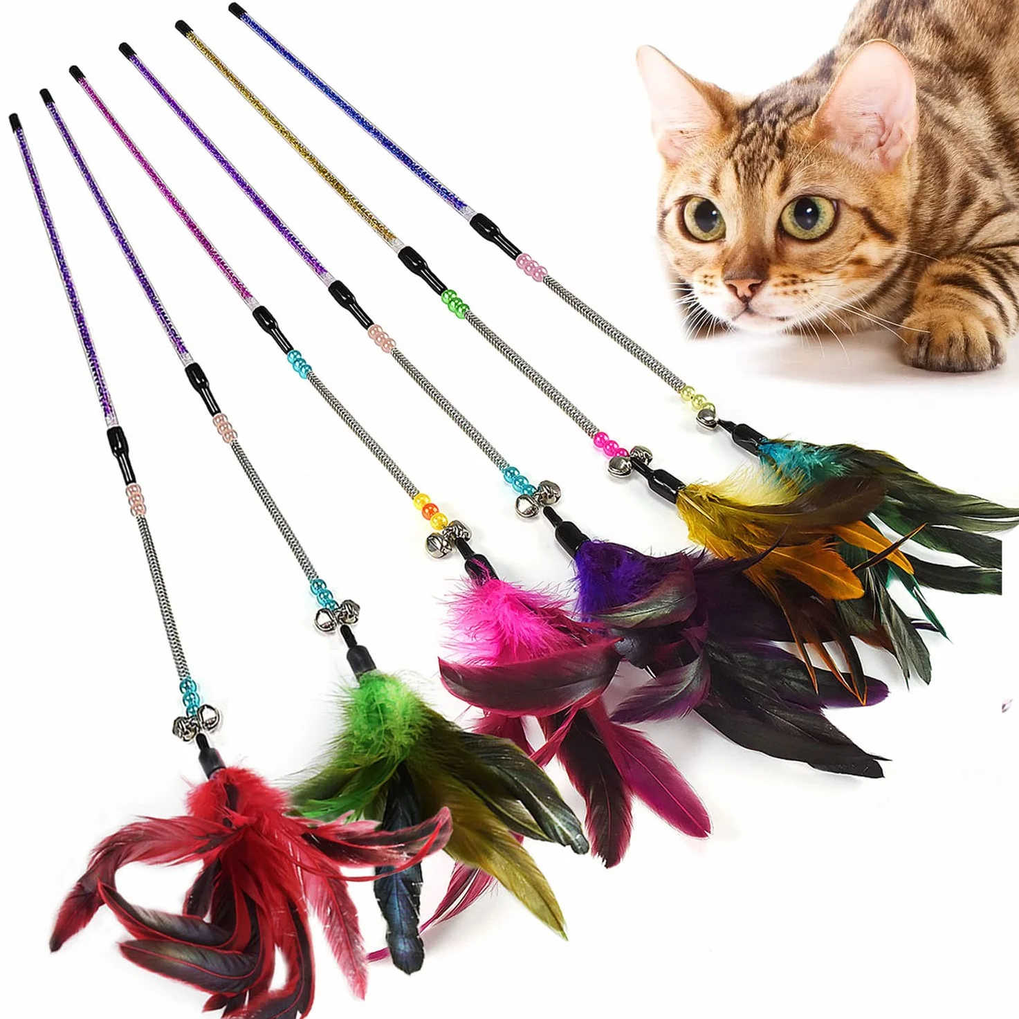 AIDIYA Jouets pour Chat avec Plumes et Baguette Lot de 6