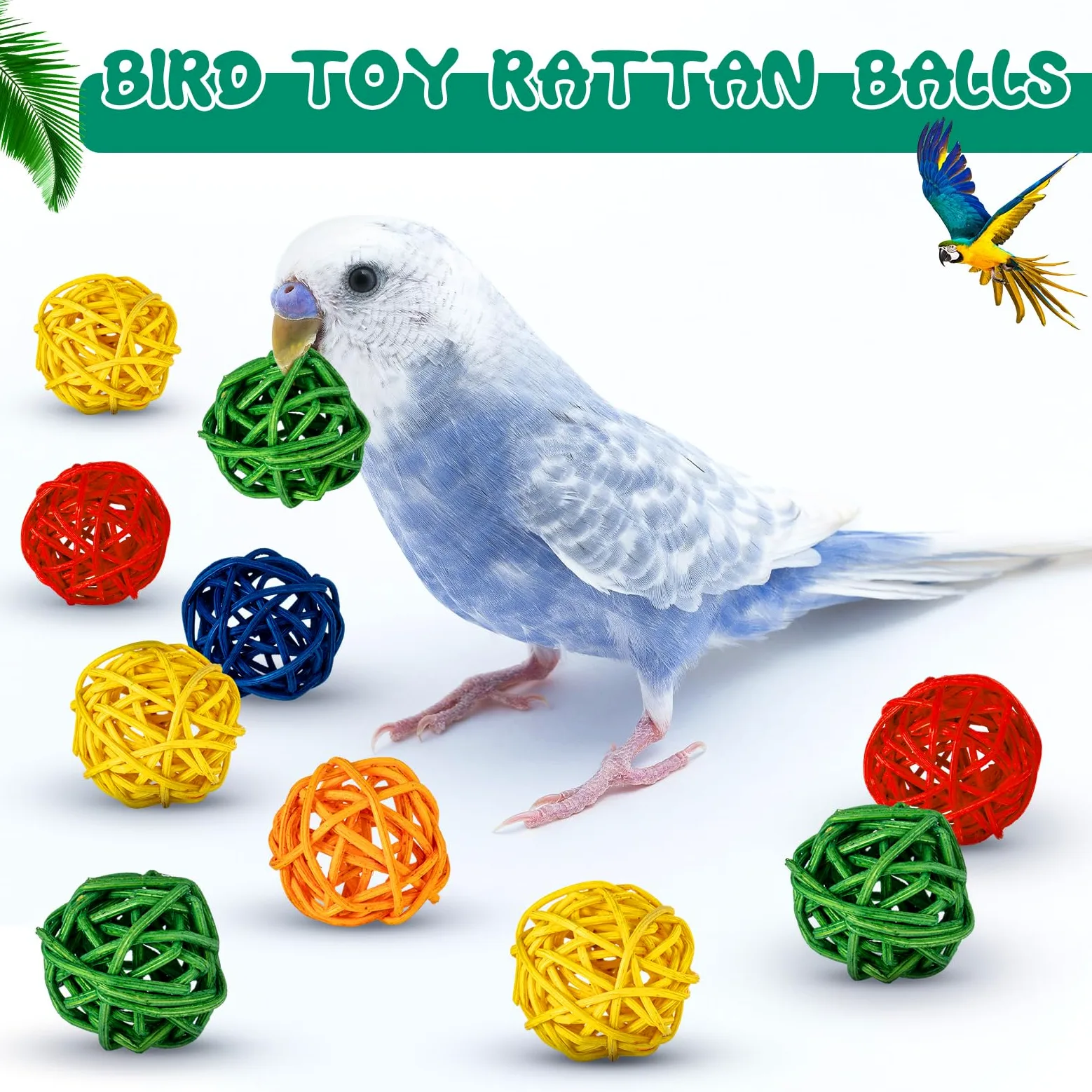 Hiboom Lot de 200 jouets pour oiseaux : 100 pièges à doigts, 60 boules en rotin, 40 anneaux de vigne – Boules en osier pour perroquet, calopsitte et perruche à mâcher pour perruches, cage d'animaux de