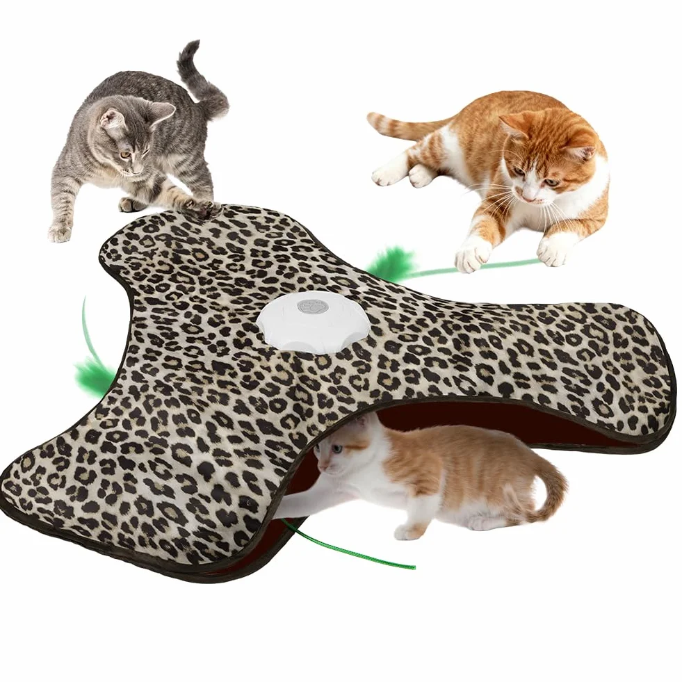 AUYAO Jouet Interactif pour Chat avec Plumes et Bruit de Souris, Rechargeable Silencieux Automatique