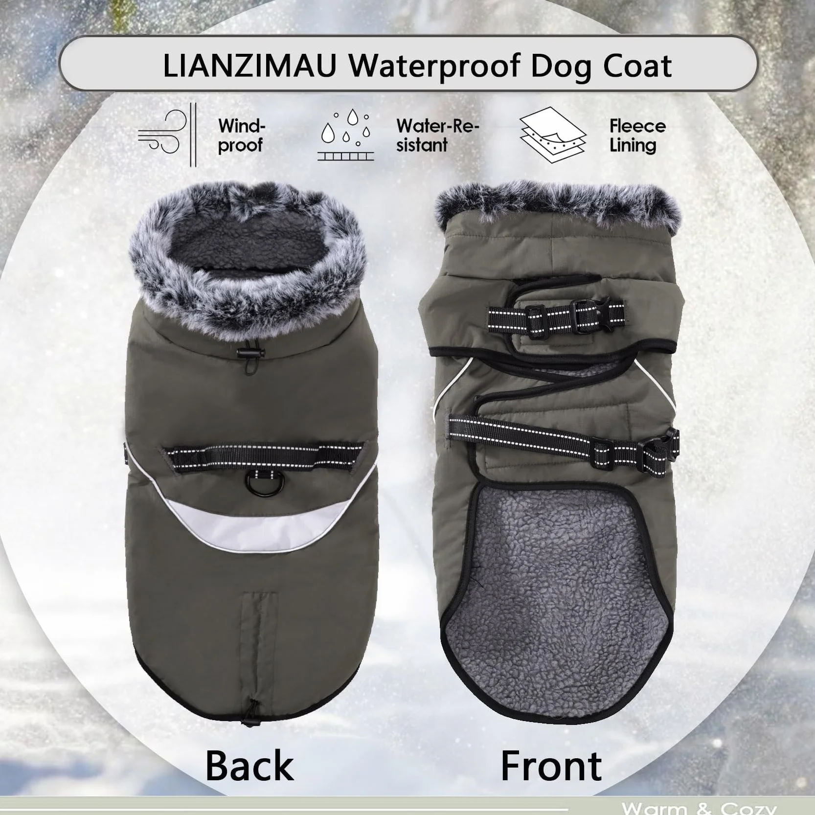 Manteau pour Chien imperméable avec Harnais, Hiver Chaud Réflecteurs Petite Moyenne Grande Taille