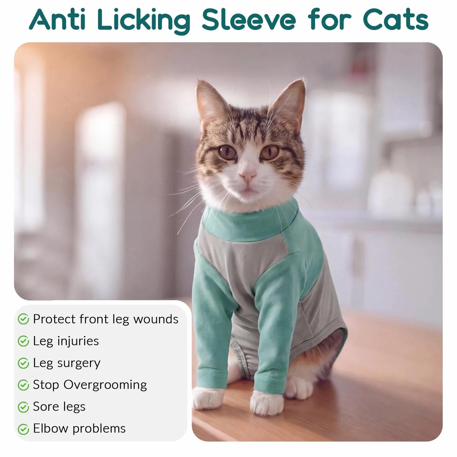 Body Post Opératoire Chat Doux Après Stérilisation Gilet Récupération Manchon Pattes Avant Empêche Lécher Points Suture (Vert L)